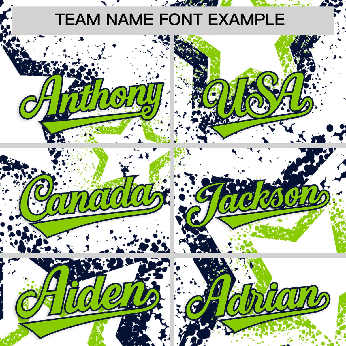 Custom White Neon Green Navy Star-Shaped Ink Texture Graffiti Pattern Baseball Jersey | Sublimation Printed &amp; Stitched,Add Name and Numbern,Perfect for Parties,Perfect for Training | KXKSHOP