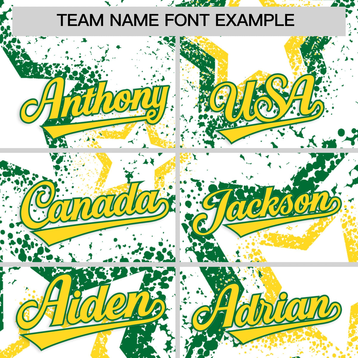 Custom White Kelly Green Gold Star-Shaped Ink Texture Graffiti Pattern Baseball Jersey | Sublimation Printed &amp; Stitched,Add Name and Numbern,Perfect for Parties,Perfect for Training | KXKSHOP