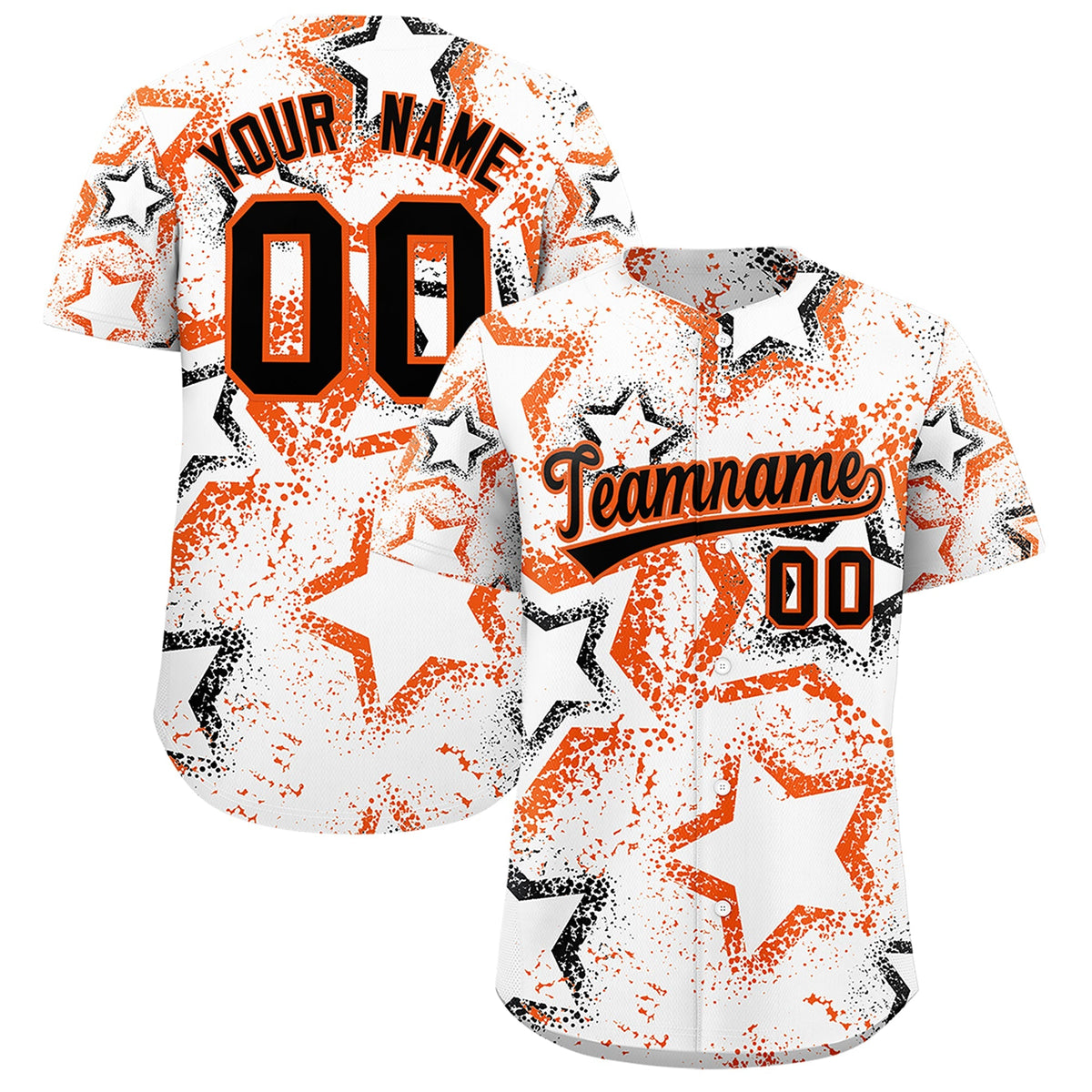 Custom White Orange Black Star-Shaped Ink Texture Graffiti Pattern Baseball Jersey | Sublimation Printed &amp; Stitched,Add Name and Numbern,Perfect for Parties,Perfect for Training | KXKSHOP