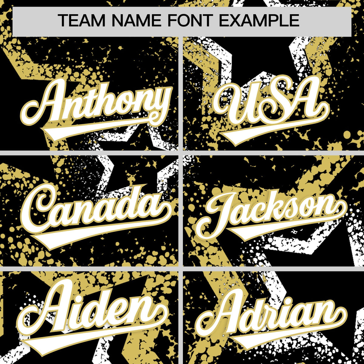Custom Black White Old Gold Star-Shaped Ink Texture Graffiti Pattern Baseball Jersey | Sublimation Printed & Stitched,Add Name and Numbern,Perfect for Parties,Perfect for Training | KXKSHOP