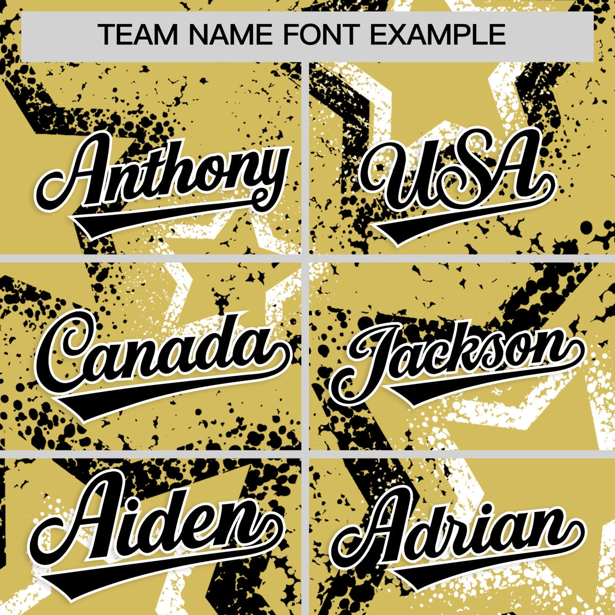 Custom Old Gold White Black Star-Shaped Ink Texture Graffiti Pattern Baseball Jersey | Sublimation Printed & Stitched,Add Name and Numbern,Perfect for Parties,Perfect for Training | KXKSHOP