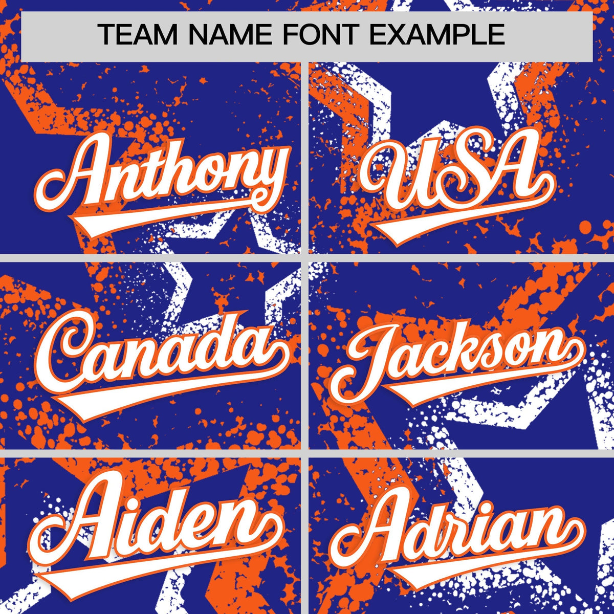 Custom Royal Blue White Orange Star-Shaped Ink Texture Graffiti Pattern Baseball Jersey | Sublimation Printed &amp; Stitched,Add Name and Numbern,Perfect for Parties,Perfect for Training | KXKSHOP