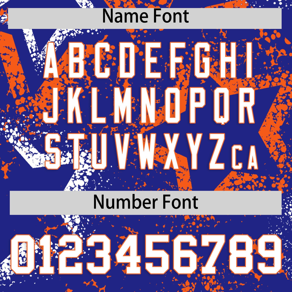 Custom Royal Blue White Orange Star-Shaped Ink Texture Graffiti Pattern Baseball Jersey | Sublimation Printed &amp; Stitched,Add Name and Numbern,Perfect for Parties,Perfect for Training | KXKSHOP
