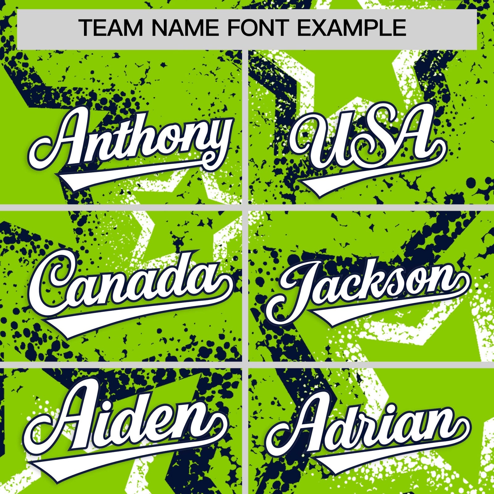 Custom Neon Green White Navy Star-Shaped Ink Texture Graffiti Pattern Baseball Jersey | Sublimation Printed & Stitched,Add Name and Numbern,Perfect for Parties,Perfect for Training | KXKSHOP