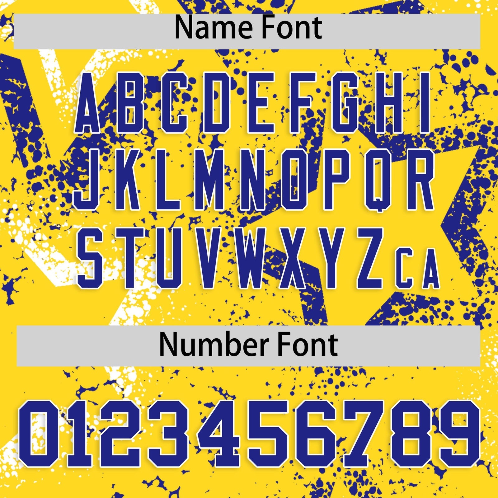 Custom Gold White Royal Blue Star-Shaped Ink Texture Graffiti Pattern Baseball Jersey | Sublimation Printed & Stitched,Add Name and Numbern,Perfect for Parties,Perfect for Training | KXKSHOP