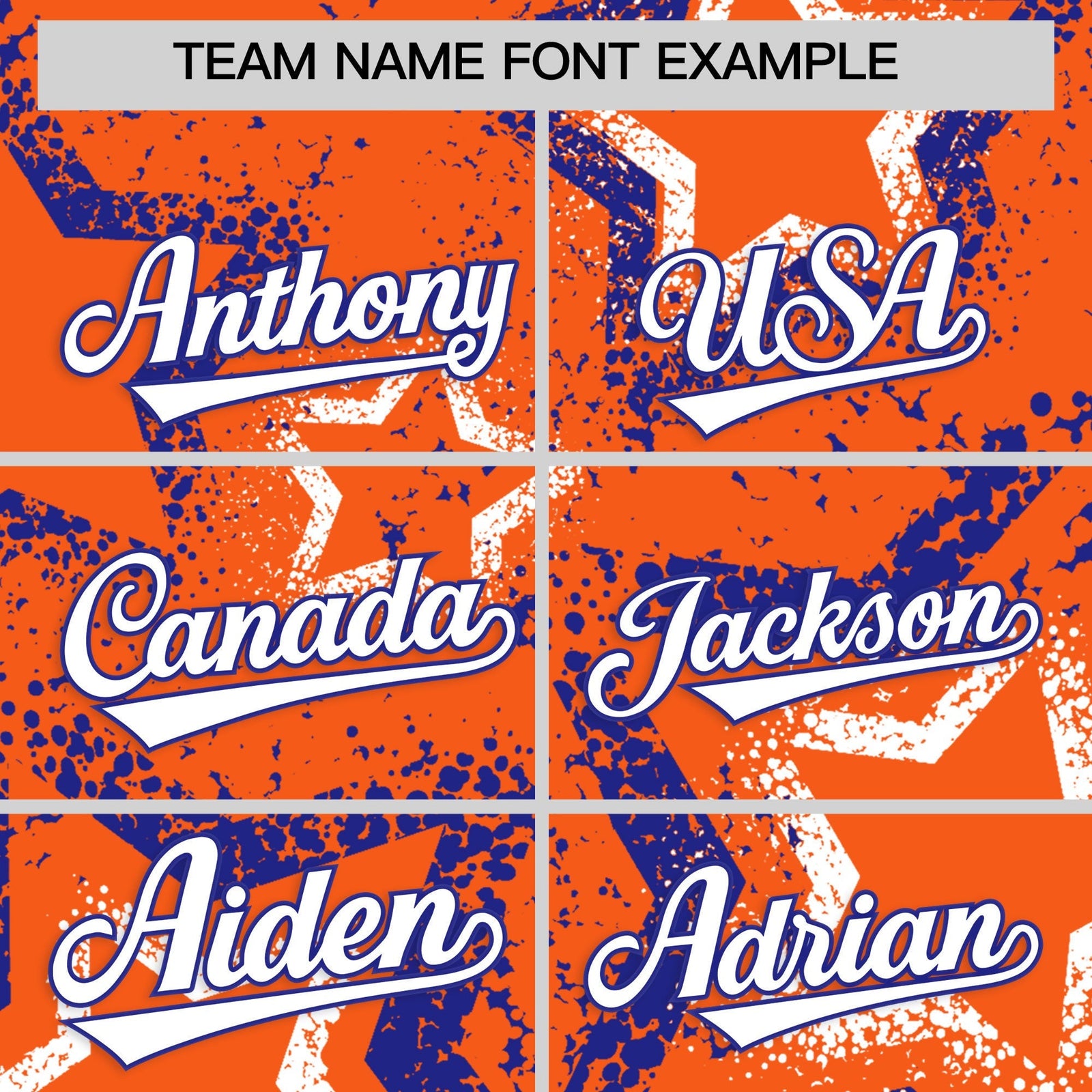 Custom Orange White Royal Blue Star-Shaped Ink Texture Graffiti Pattern Baseball Jersey | Sublimation Printed & Stitched,Add Name and Numbern,Perfect for Parties,Perfect for Training | KXKSHOP