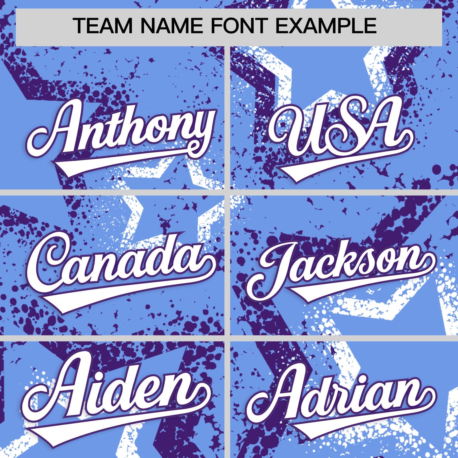 Custom Light Blue White Purple Star-Shaped Ink Texture Graffiti Pattern Baseball Jersey | Sublimation Printed & Stitched,Add Name and Numbern,Perfect for Parties,Perfect for Training | KXKSHOP