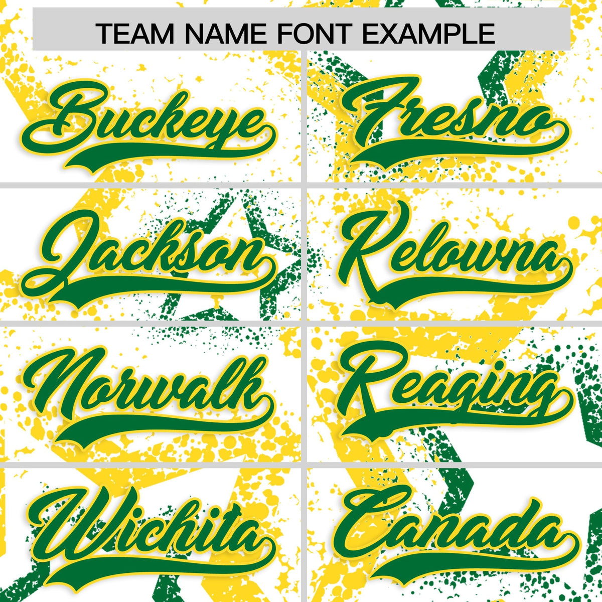 Custom White Gold Kelly Green Star-Shaped Ink Texture Graffiti Pattern Baseball Jersey | Sublimation Printed &amp; Stitched,Add Name and Numbern,Perfect for Parties,Perfect for Training | KXKSHOP