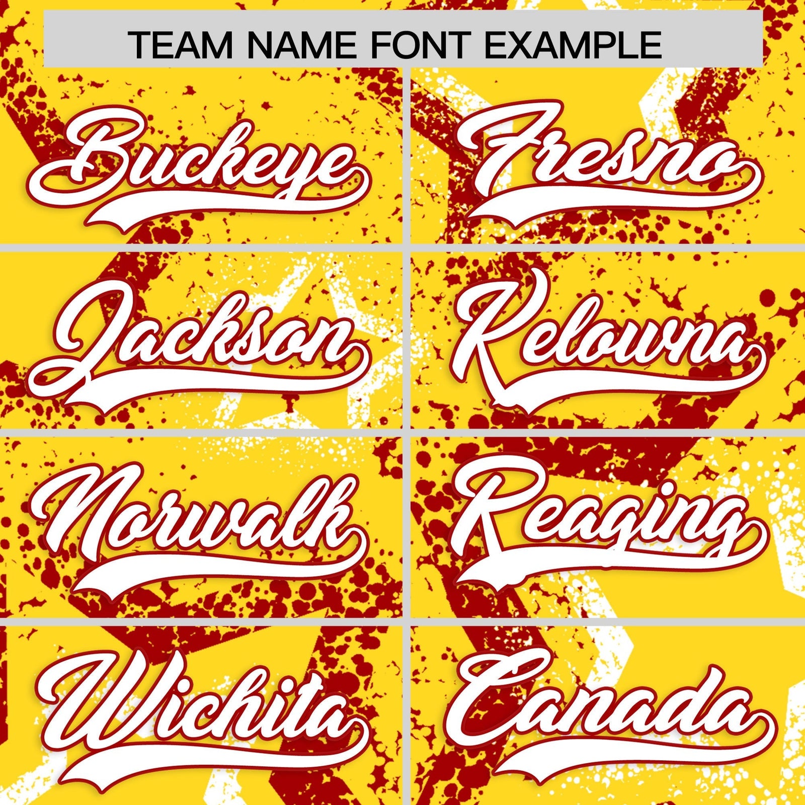 Custom Gold White Red Star-Shaped Ink Texture Graffiti Pattern Baseball Jersey | Sublimation Printed & Stitched,Add Name and Numbern,Perfect for Parties,Perfect for Training | KXKSHOP