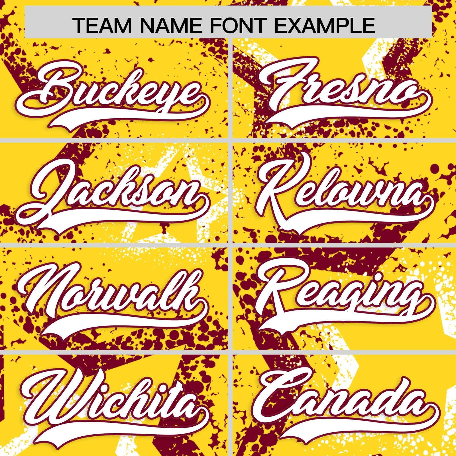 Custom Gold White Crimson Star-Shaped Ink Texture Graffiti Pattern Baseball Jersey | Sublimation Printed & Stitched,Add Name and Numbern,Perfect for Parties,Perfect for Training | KXKSHOP