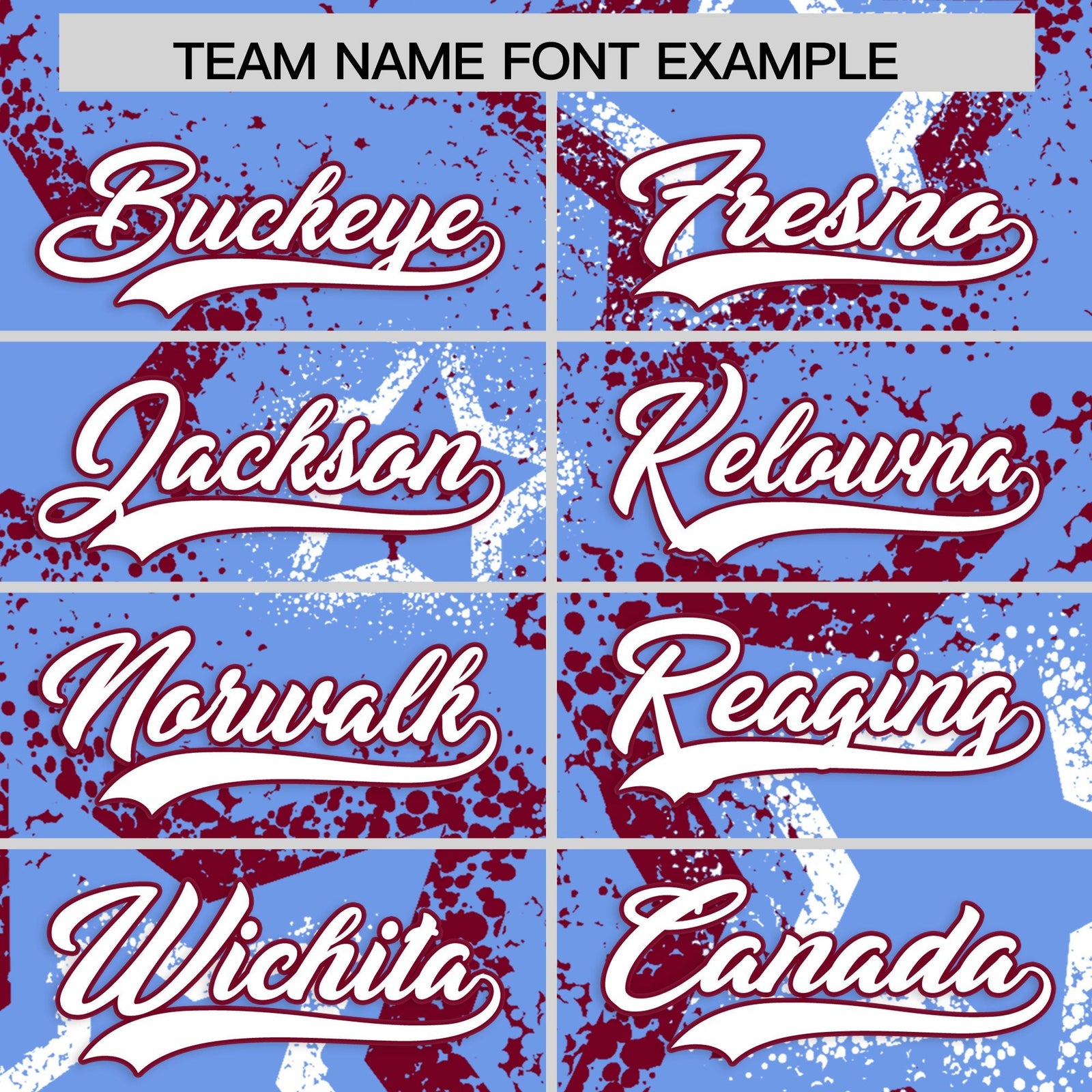 Custom Light Blue White Crimson Star-Shaped Ink Texture Graffiti Pattern Baseball Jersey | Sublimation Printed & Stitched,Add Name and Numbern,Perfect for Parties,Perfect for Training | KXKSHOP