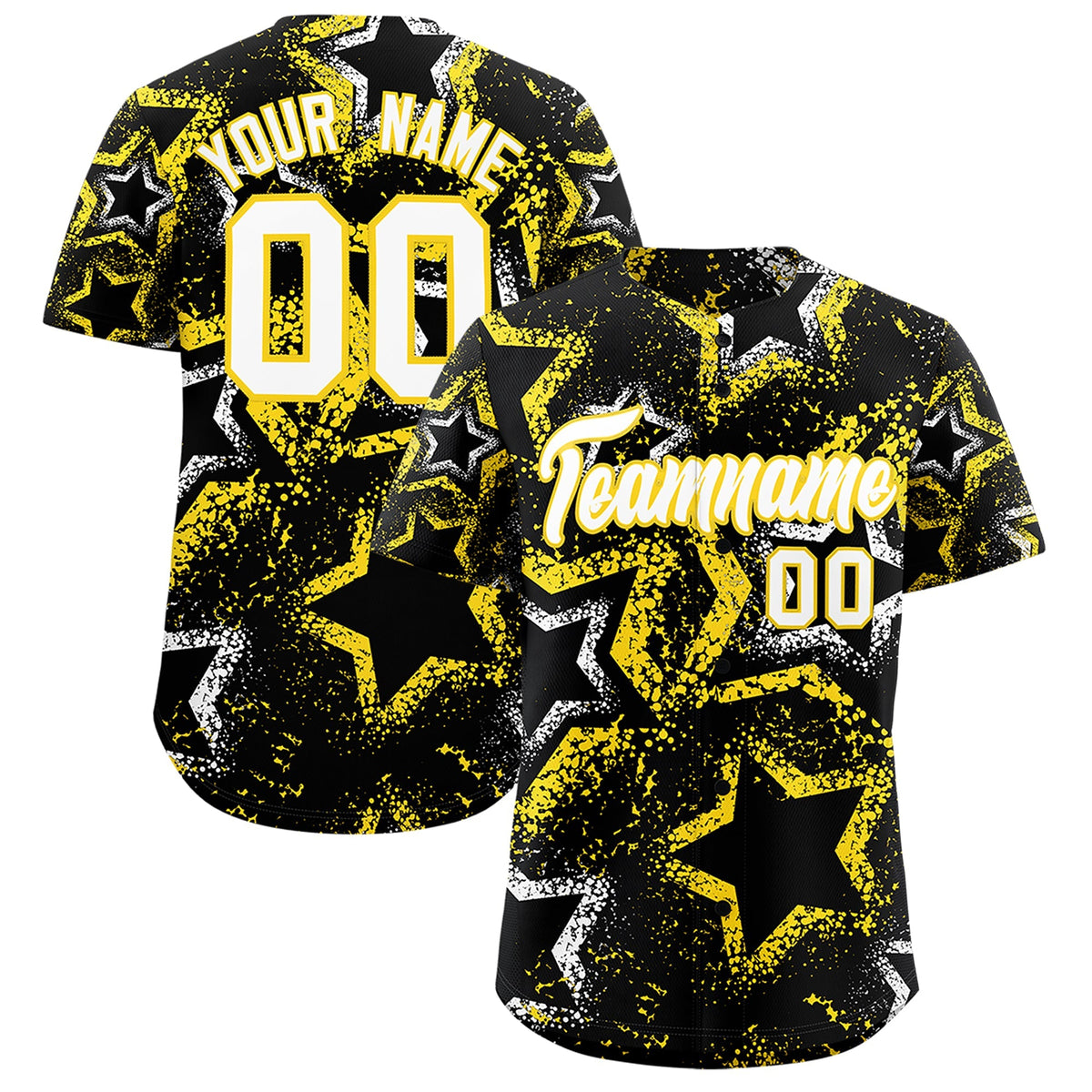 Custom Black White Gold Star-Shaped Ink Texture Graffiti Pattern Baseball Jersey | Sublimation Printed &amp; Stitched,Add Name and Numbern,Perfect for Parties,Perfect for Training | KXKSHOP