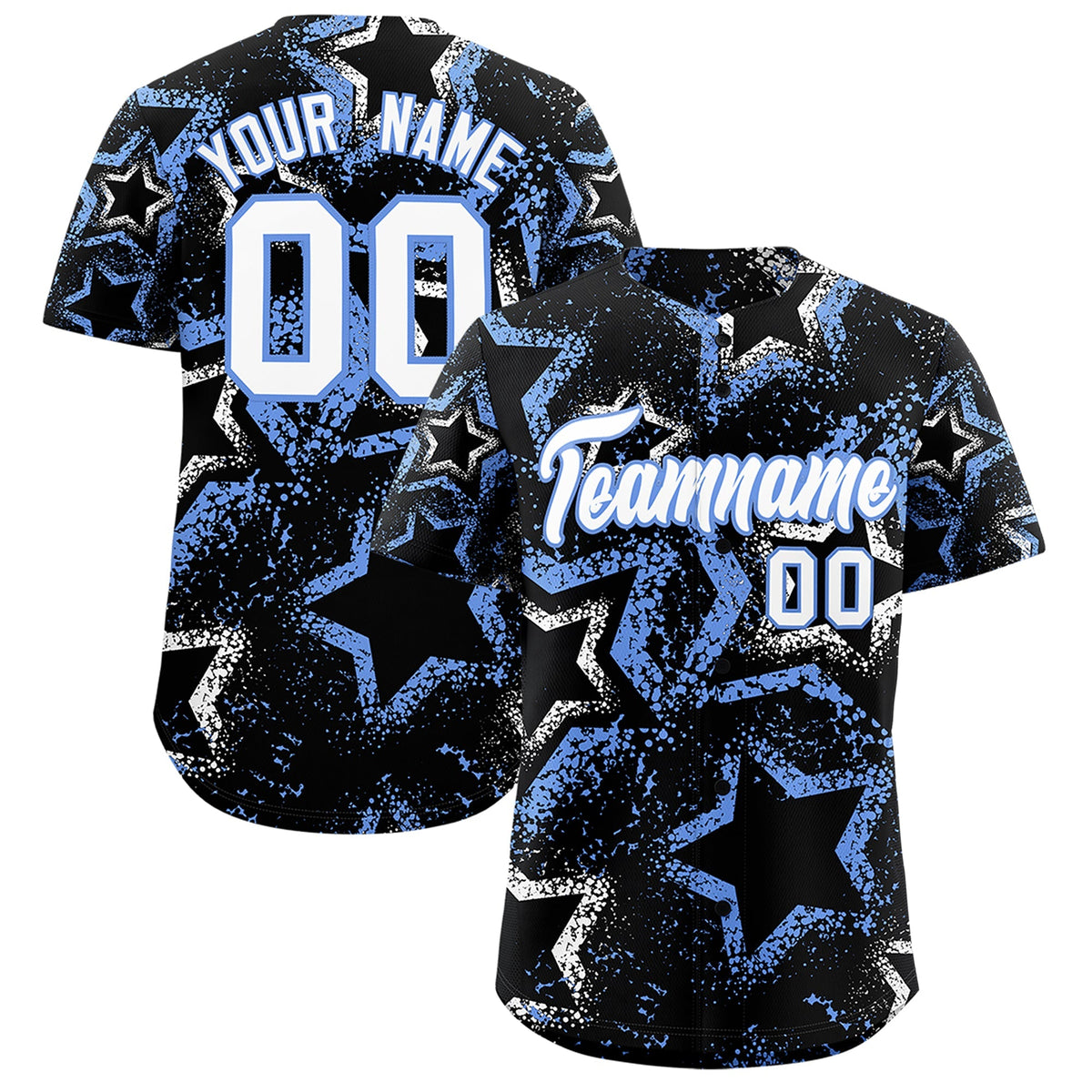 Custom Black White Light Blue Star-Shaped Ink Texture Graffiti Pattern Baseball Jersey | Sublimation Printed &amp; Stitched,Add Name and Numbern,Perfect for Parties,Perfect for Training | KXKSHOP