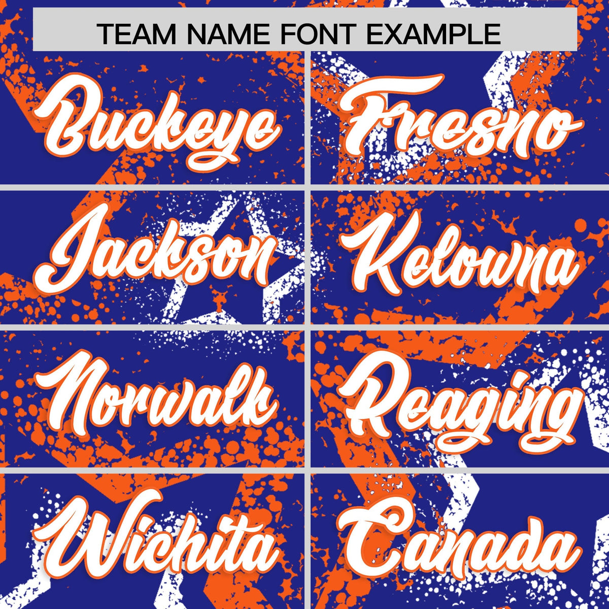 Custom Royal Blue White Orange Star-Shaped Ink Texture Graffiti Pattern Baseball Jersey | Sublimation Printed &amp; Stitched,Add Name and Numbern,Perfect for Parties,Perfect for Training | KXKSHOP
