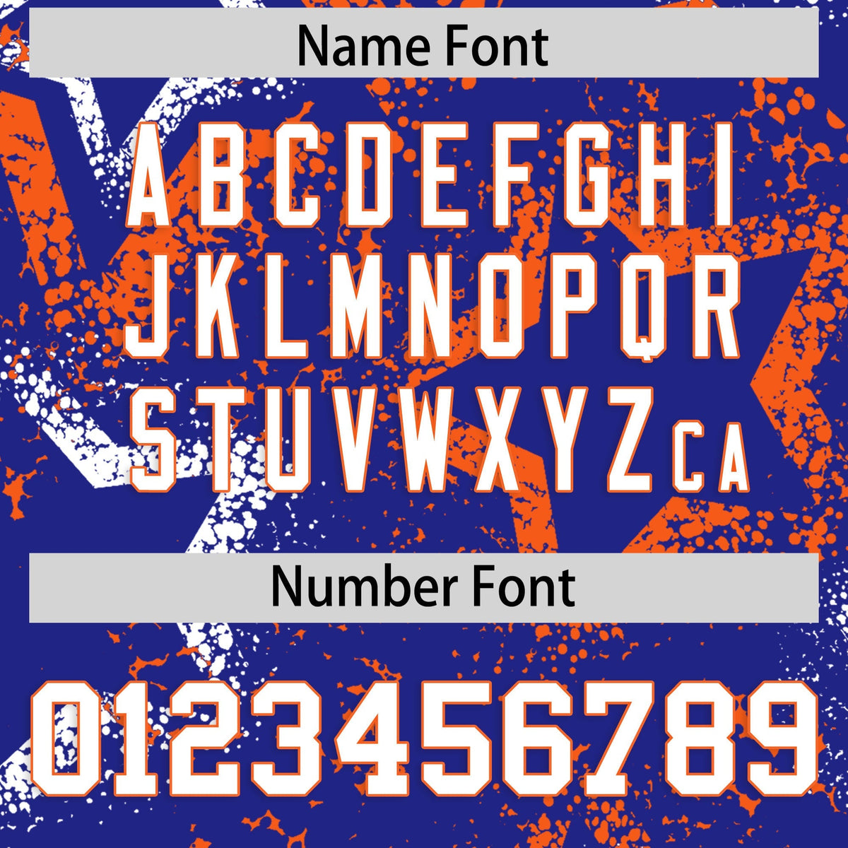 Custom Royal Blue White Orange Star-Shaped Ink Texture Graffiti Pattern Baseball Jersey | Sublimation Printed &amp; Stitched,Add Name and Numbern,Perfect for Parties,Perfect for Training | KXKSHOP