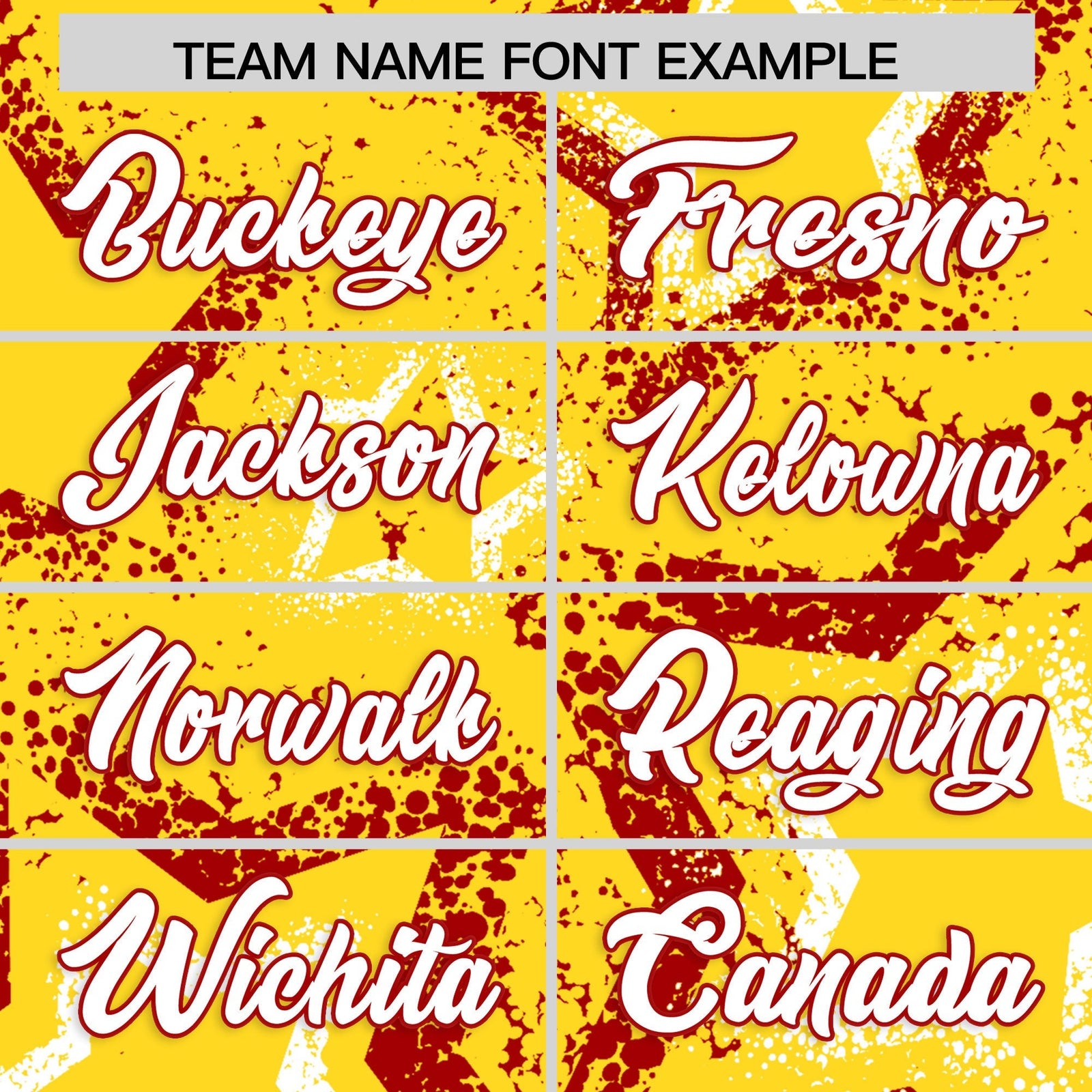 Custom Gold White Red Star-Shaped Ink Texture Graffiti Pattern Baseball Jersey | Sublimation Printed & Stitched,Add Name and Numbern,Perfect for Parties,Perfect for Training | KXKSHOP