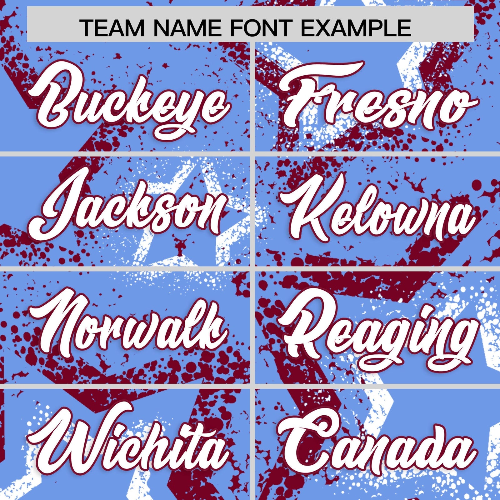 Custom Light Blue White Crimson Star-Shaped Ink Texture Graffiti Pattern Baseball Jersey | Sublimation Printed & Stitched,Add Name and Numbern,Perfect for Parties,Perfect for Training | KXKSHOP