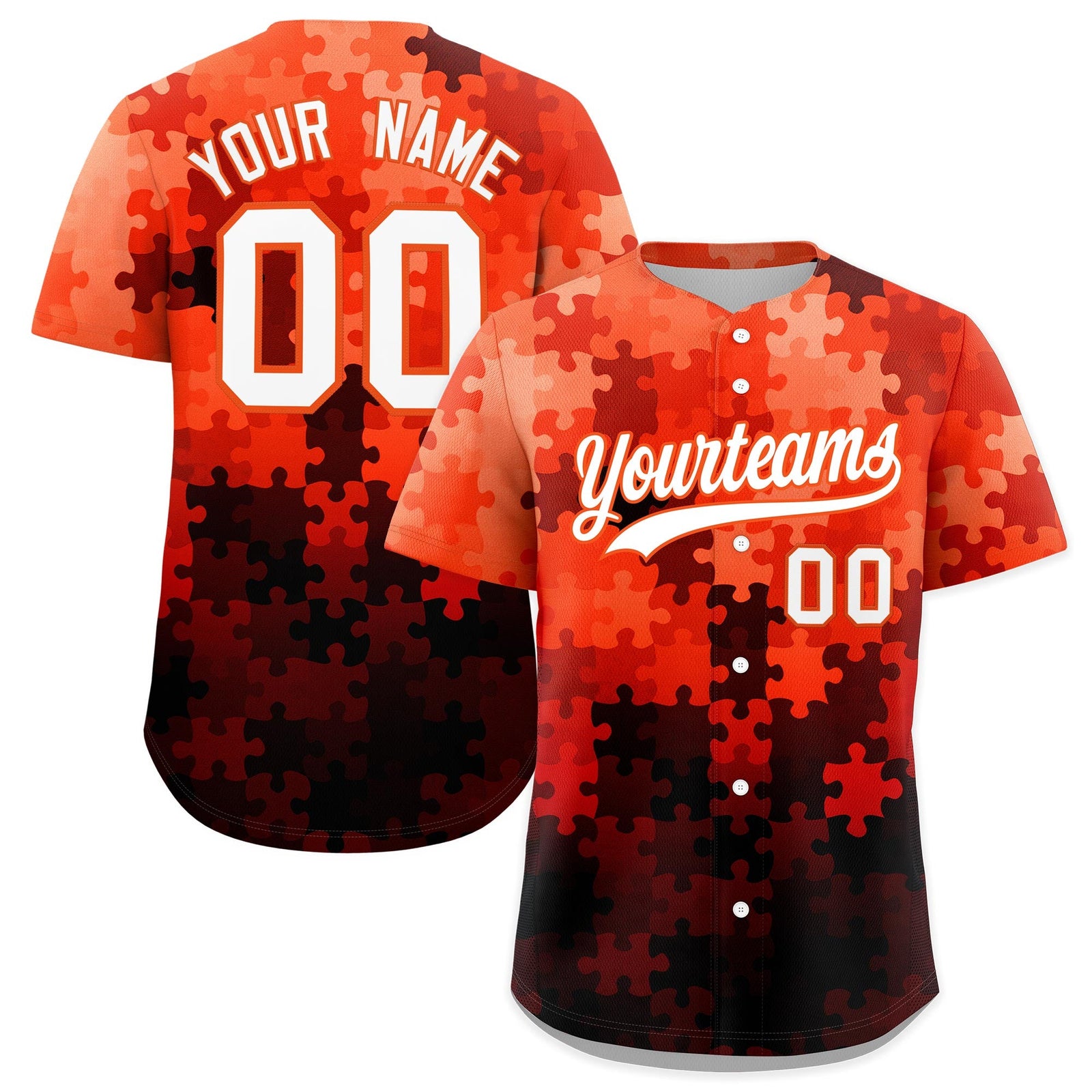 Custom White Orange Puzzle Elements Baseball Jersey | Sublimation Printed & Stitched,Add Name and Numbern,Perfect for Teams | KXKSHOP