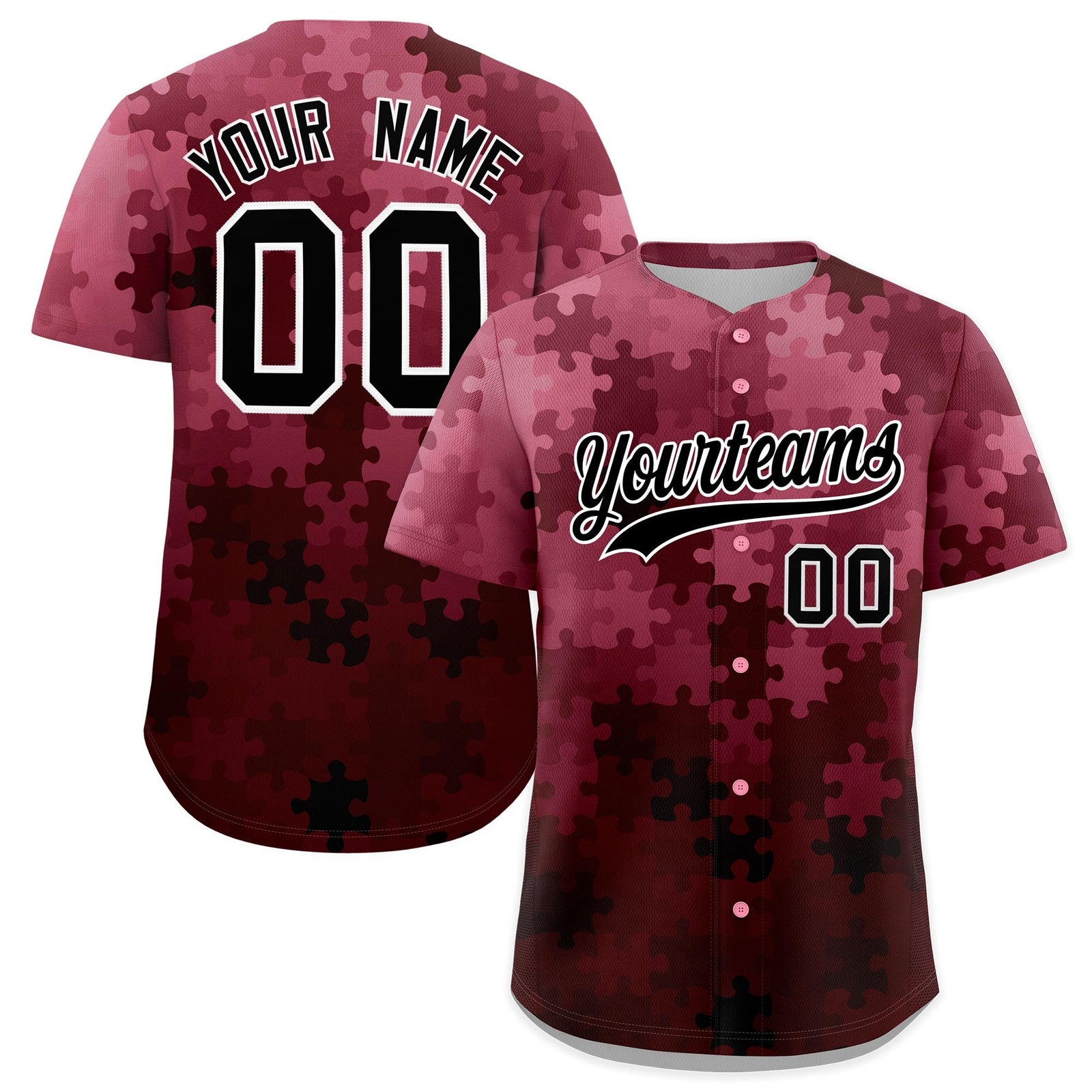 Custom White Black Puzzle Elements Baseball Jersey | Sublimation Printed & Stitched,Add Name and Numbern,Perfect for Teams | KXKSHOP