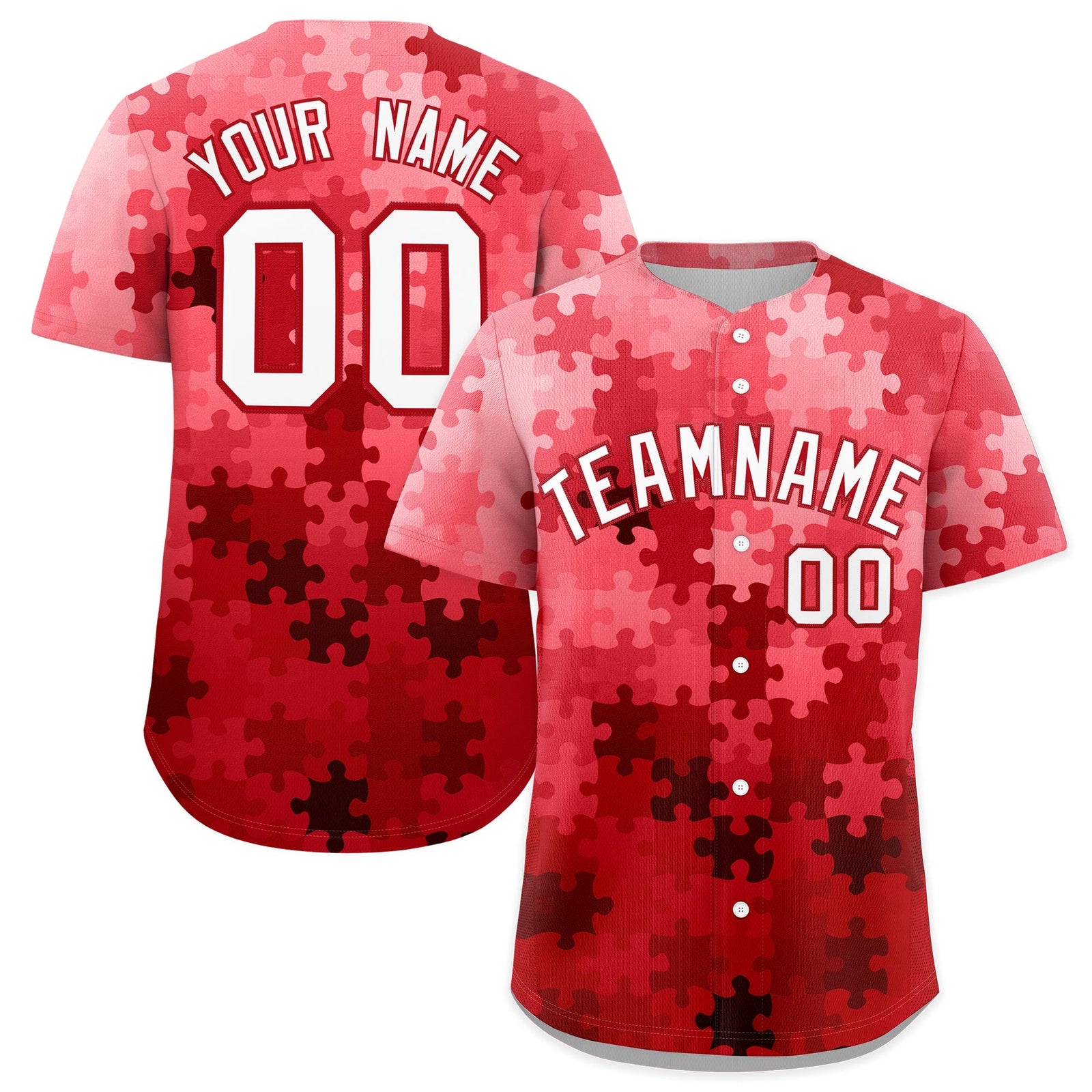 Custom Red White Puzzle Elements Baseball Jersey | Sublimation Printed & Stitched,Add Name and Numbern,Perfect for Teams | KXKSHOP