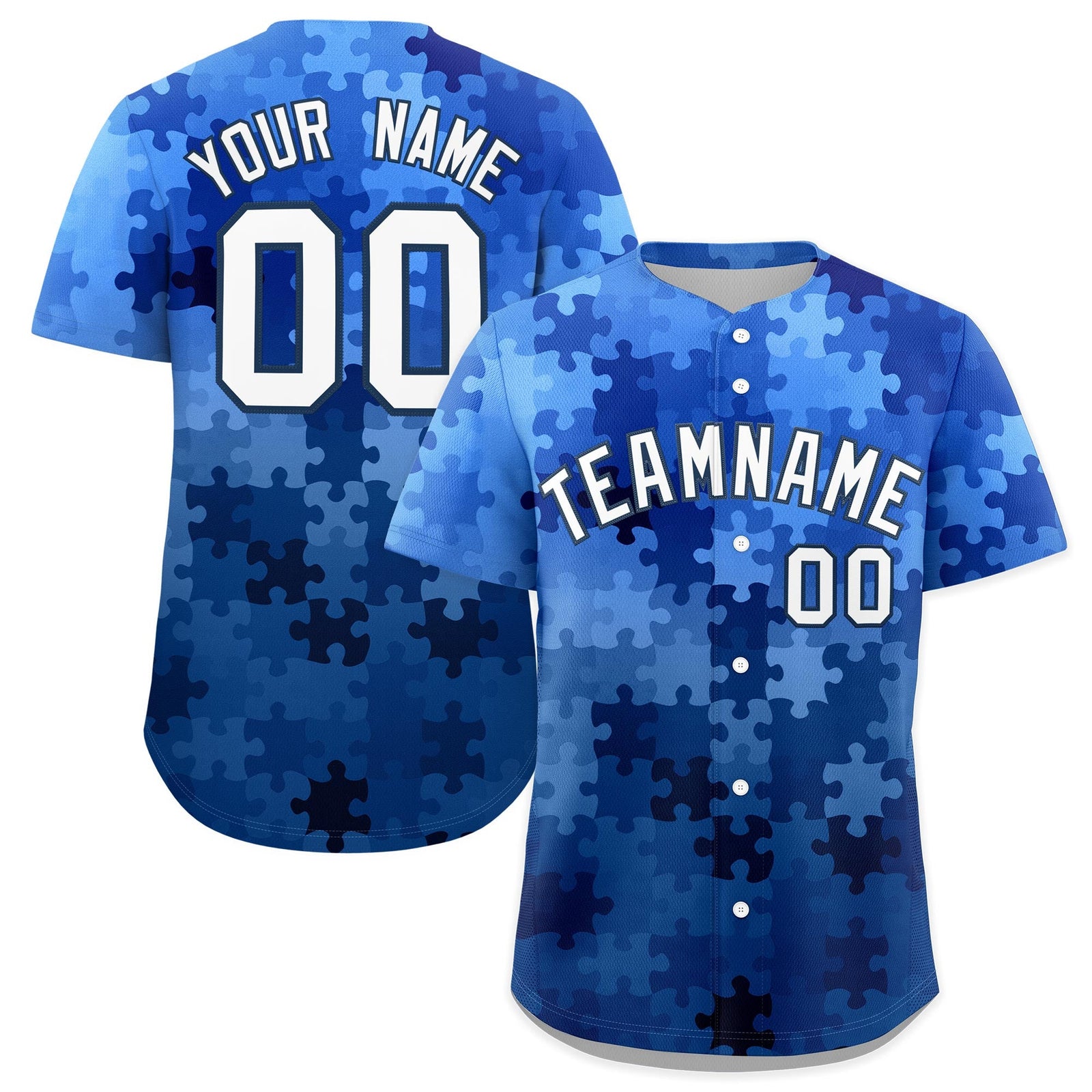 Custom White Midnight Blue Puzzle Elements Baseball Jersey | Sublimation Printed & Stitched,Add Name and Numbern,Perfect for Teams | KXKSHOP