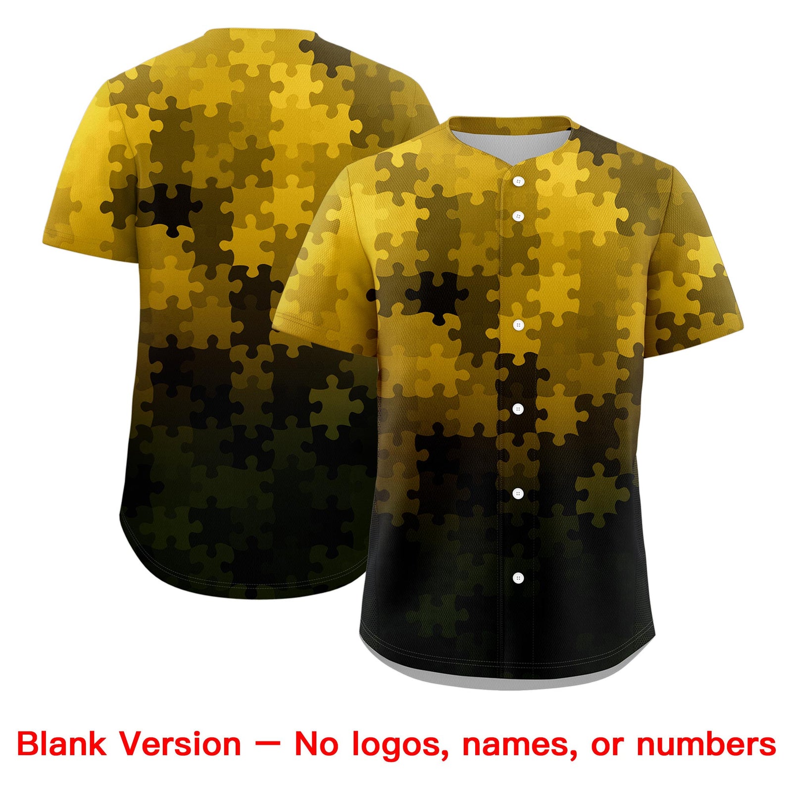 Custom Gold Black White Puzzle Elements Baseball Jersey | Sublimation Printed & Stitched,Add Name and Numbern,Perfect for Teams | KXKSHOP