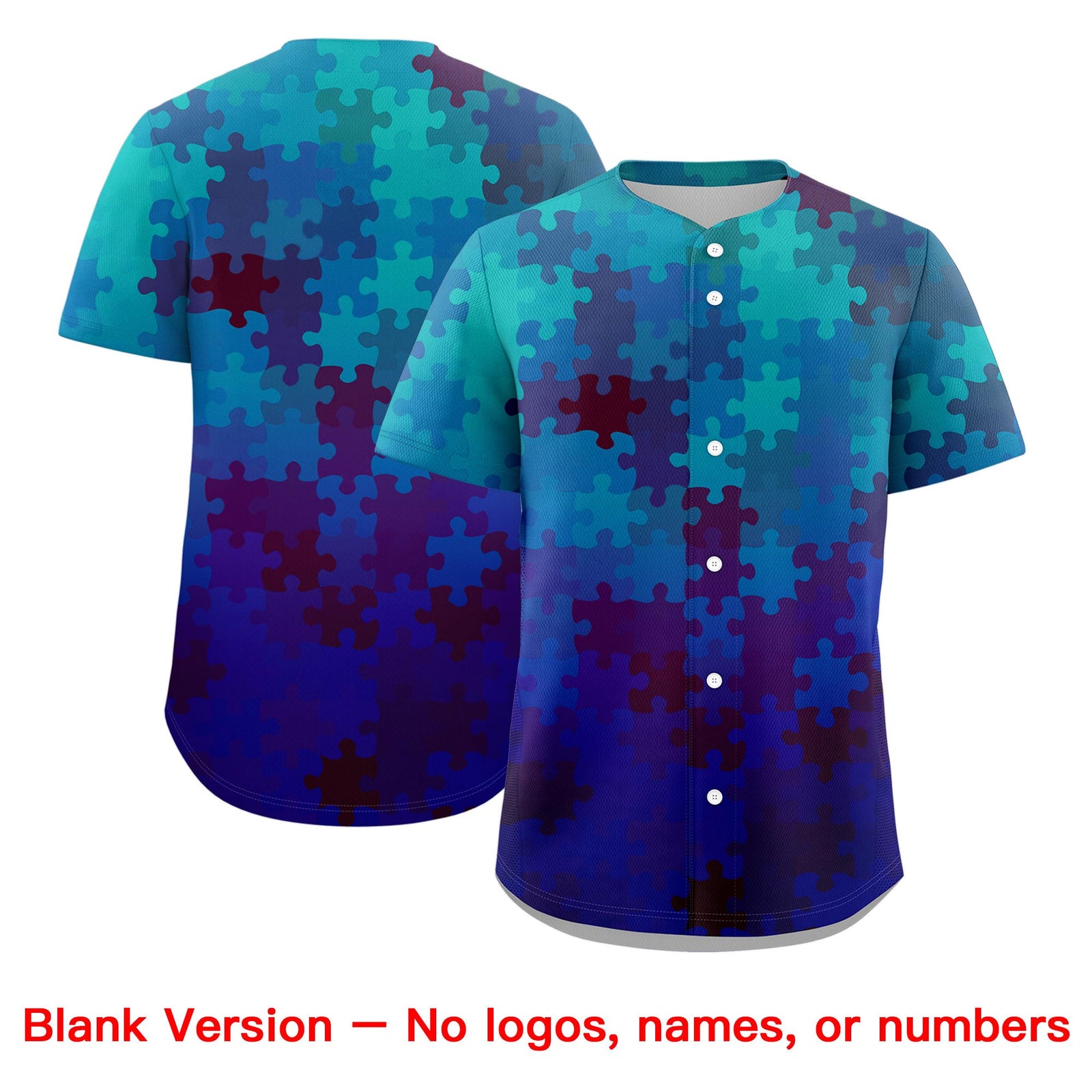Custom Blue Black White Puzzle Elements Baseball Jersey | Sublimation Printed & Stitched,Add Name and Numbern,Perfect for Teams | KXKSHOP