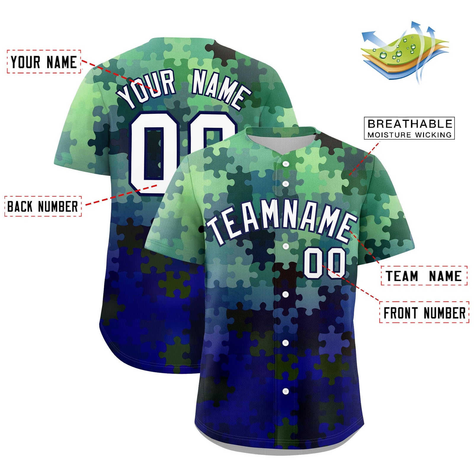 Custom White Dark Blue Puzzle Elements Baseball Jersey | Sublimation Printed & Stitched,Add Name and Numbern,Perfect for Teams | KXKSHOP