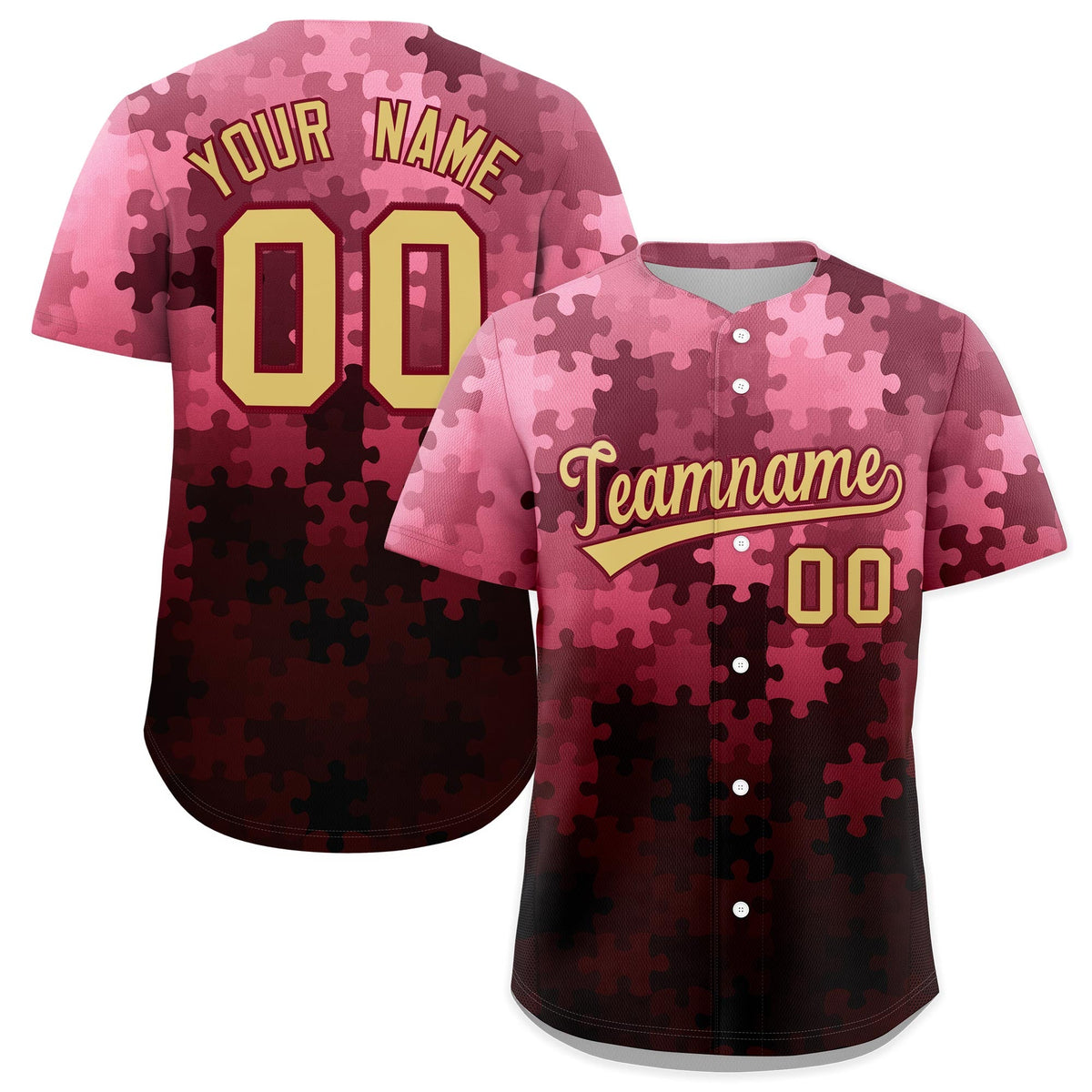 Custom Khaki Crimson Puzzle Elements Baseball Jersey | Sublimation Printed &amp; Stitched,Add Name and Numbern,Perfect for Teams | KXKSHOP