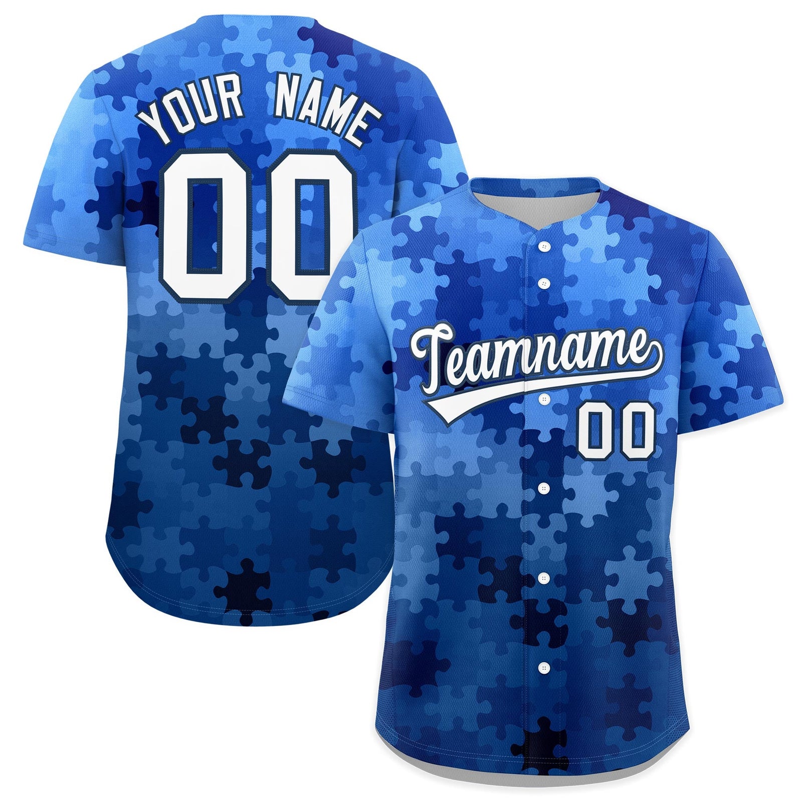 Custom White Midnight Blue Puzzle Elements Baseball Jersey | Sublimation Printed & Stitched,Add Name and Numbern,Perfect for Teams | KXKSHOP