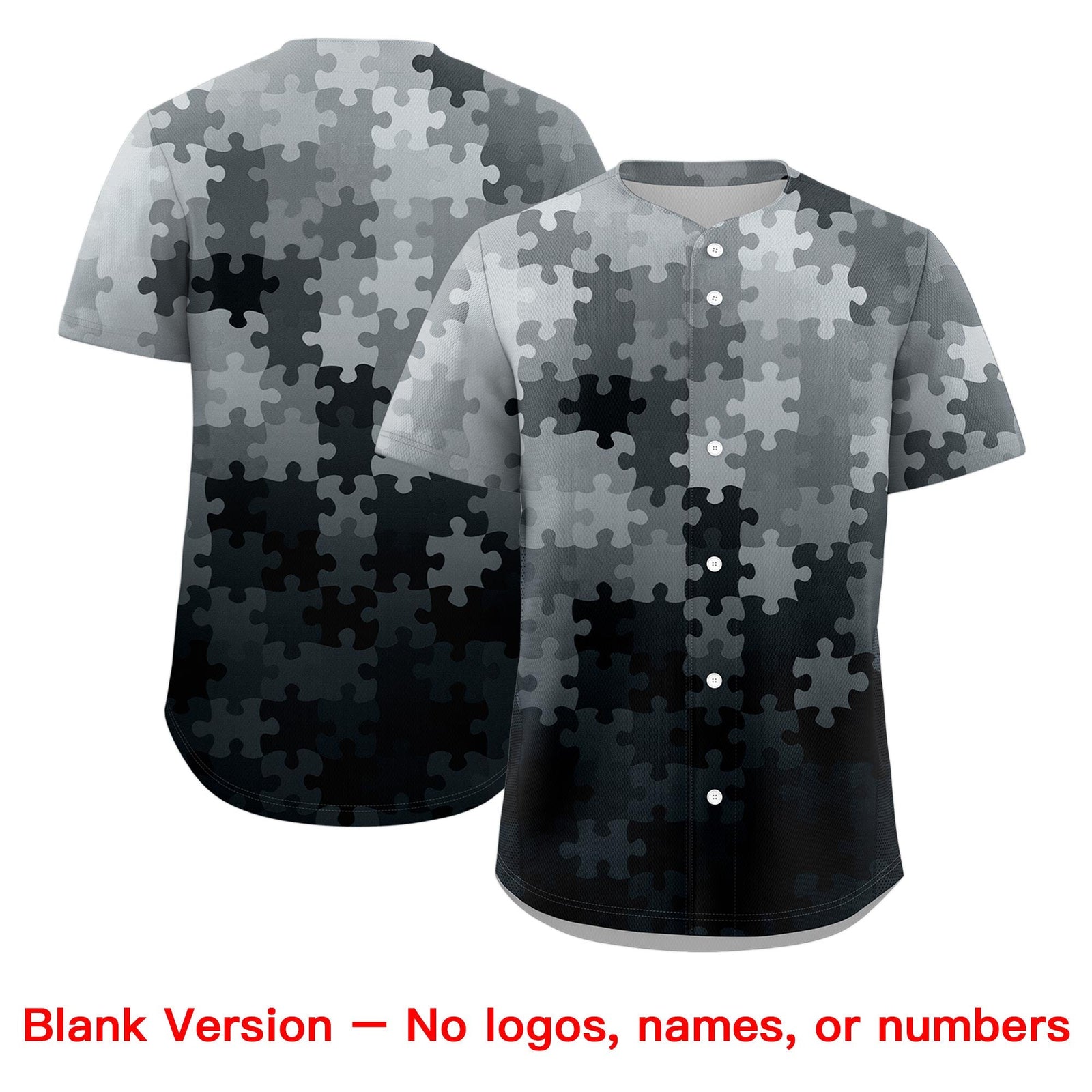 Custom Black White Puzzle Elements Baseball Jersey | Sublimation Printed & Stitched,Add Name and Numbern,Perfect for Teams | KXKSHOP