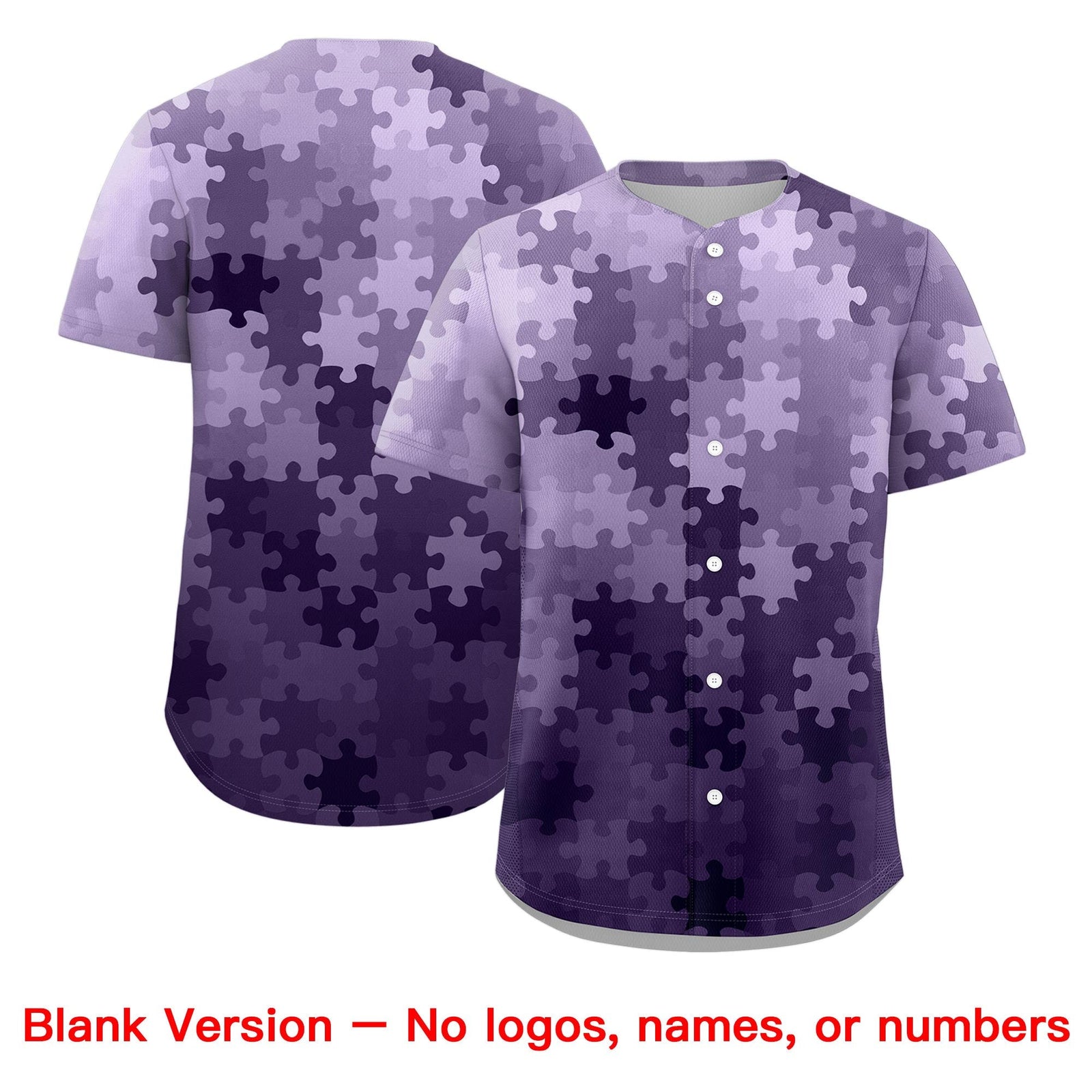 Custom White Purple Puzzle Elements Baseball Jersey | Sublimation Printed & Stitched,Add Name and Numbern,Perfect for Teams | KXKSHOP