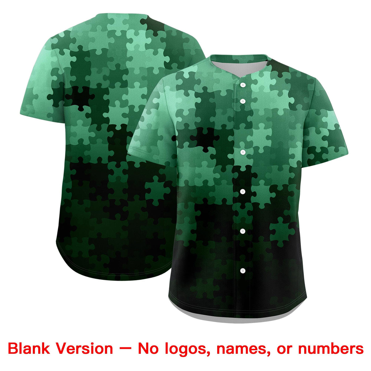 Custom White Green Puzzle Elements Baseball Jersey | Sublimation Printed &amp; Stitched,Add Name and Numbern,Perfect for Teams | KXKSHOP