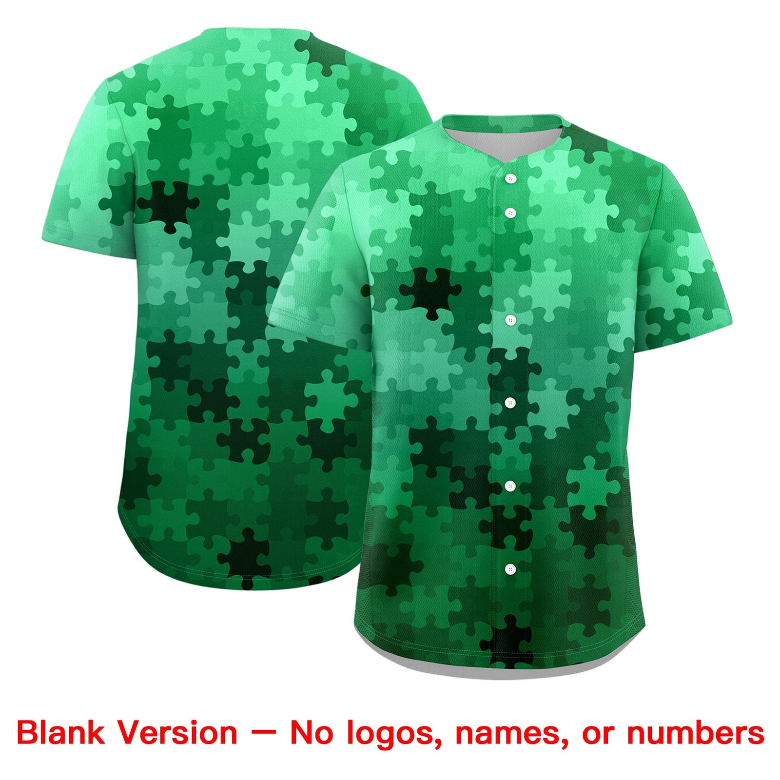 Custom White Kelly Green Puzzle Elements Baseball Jersey | Sublimation Printed & Stitched,Add Name and Numbern,Perfect for Teams | KXKSHOP