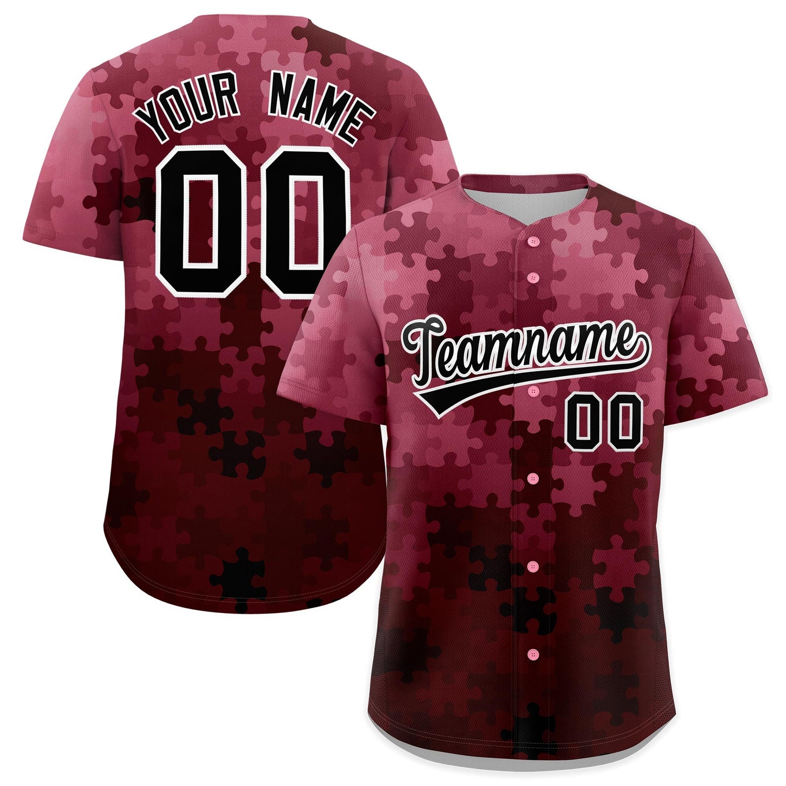 Custom White Black Puzzle Elements Baseball Jersey | Sublimation Printed & Stitched,Add Name and Numbern,Perfect for Teams | KXKSHOP