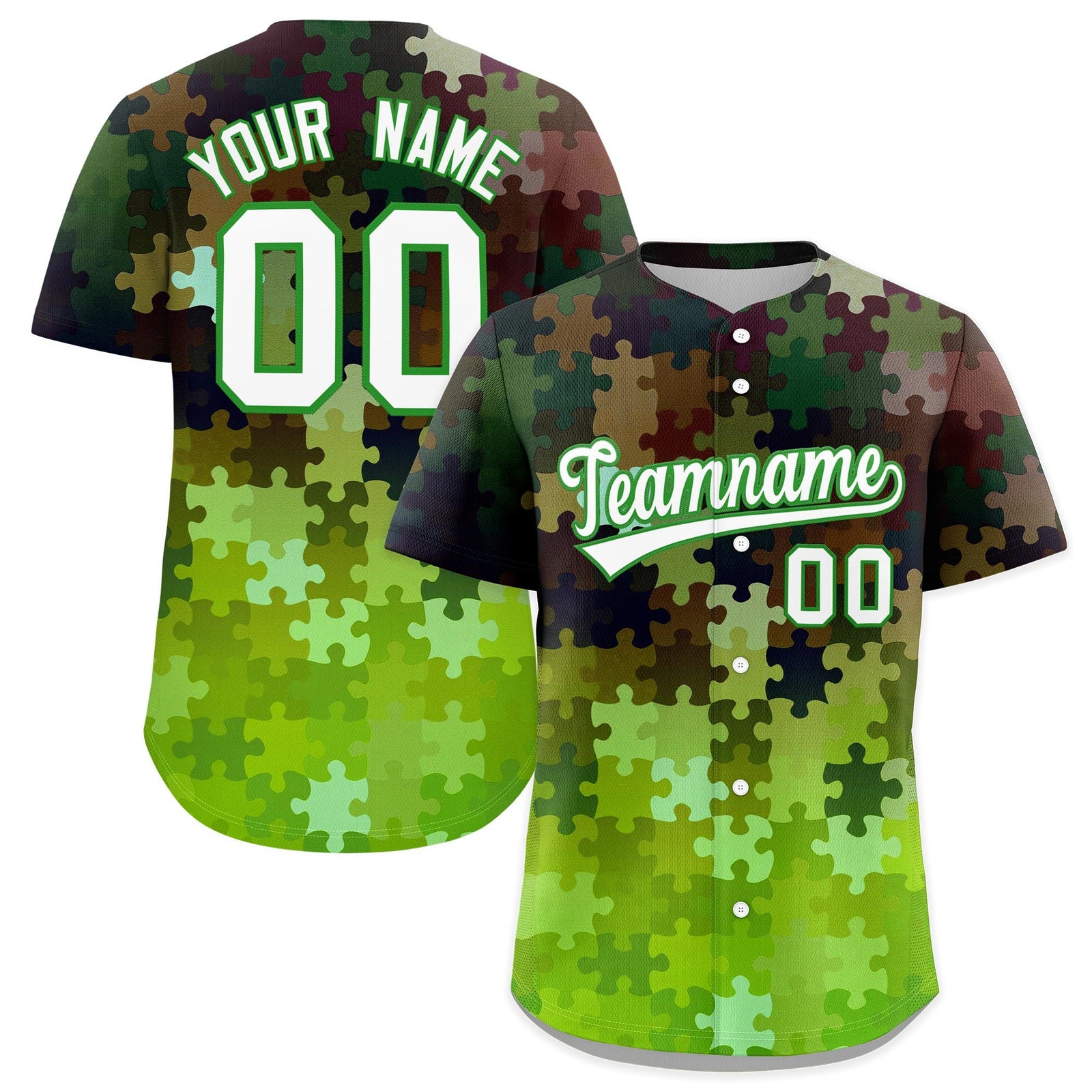Custom Light Green White Puzzle Elements Baseball Jersey | Sublimation Printed & Stitched,Add Name and Numbern,Perfect for Teams | KXKSHOP