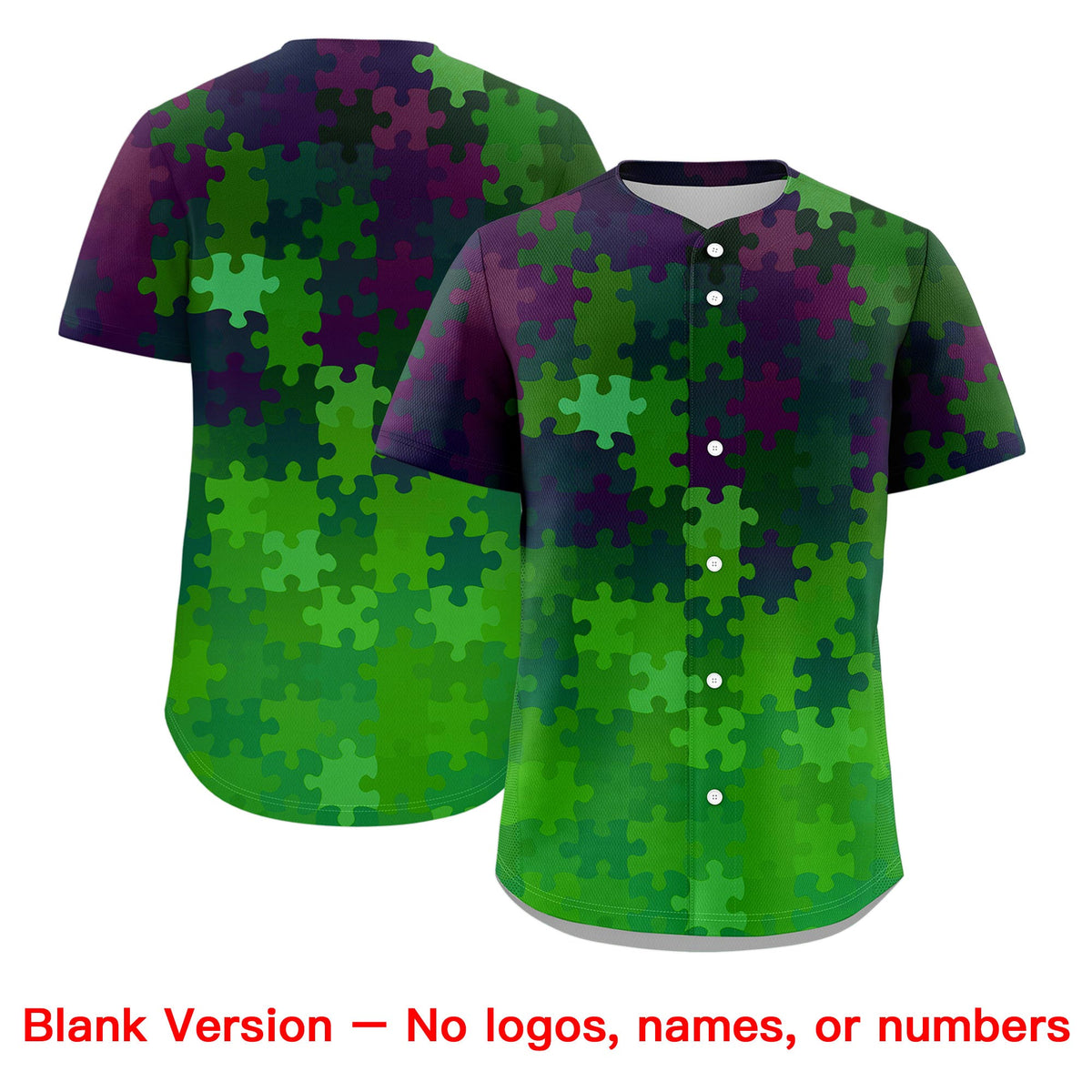 Custom White Light Green Puzzle Elements Baseball Jersey | Sublimation Printed & Stitched,Add Name and Numbern,Perfect for Teams | KXKSHOP