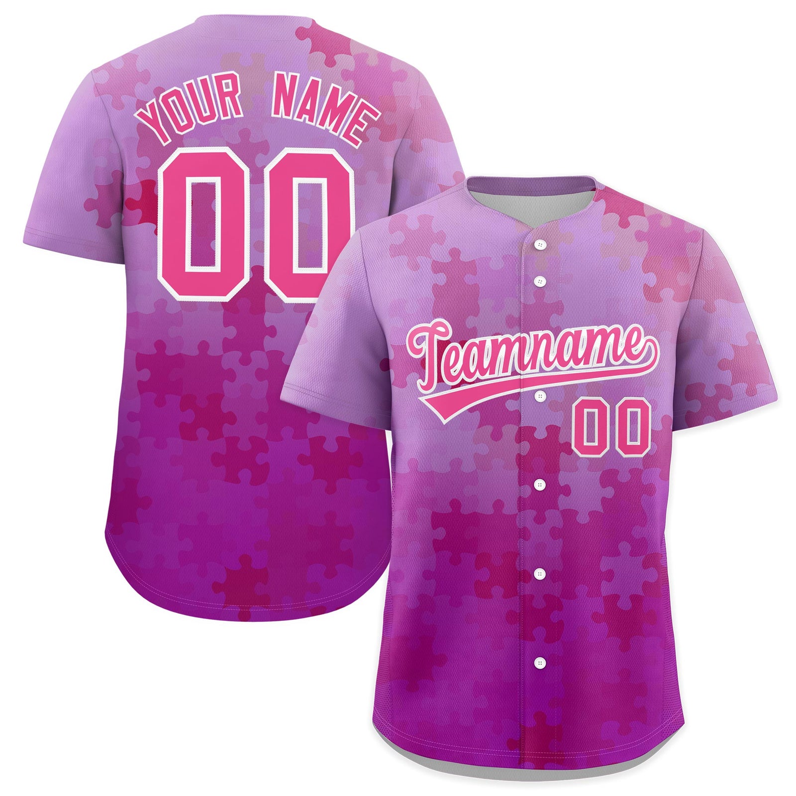 Custom Pink White Puzzle Elements Baseball Jersey | Sublimation Printed & Stitched,Add Name and Numbern,Perfect for Teams | KXKSHOP