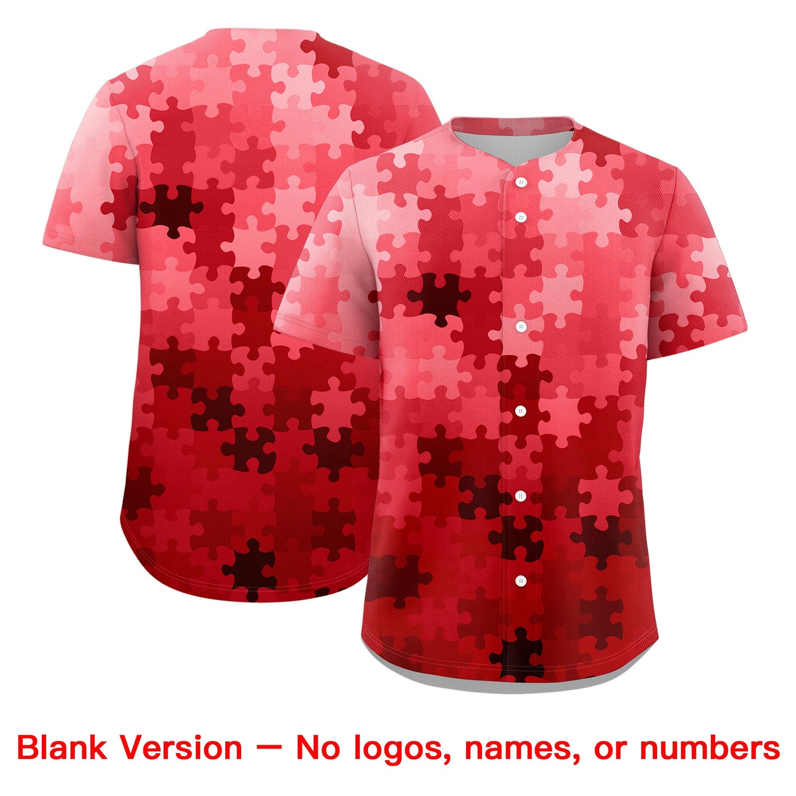 Custom Red White Puzzle Elements Baseball Jersey | Sublimation Printed & Stitched,Add Name and Numbern,Perfect for Teams | KXKSHOP