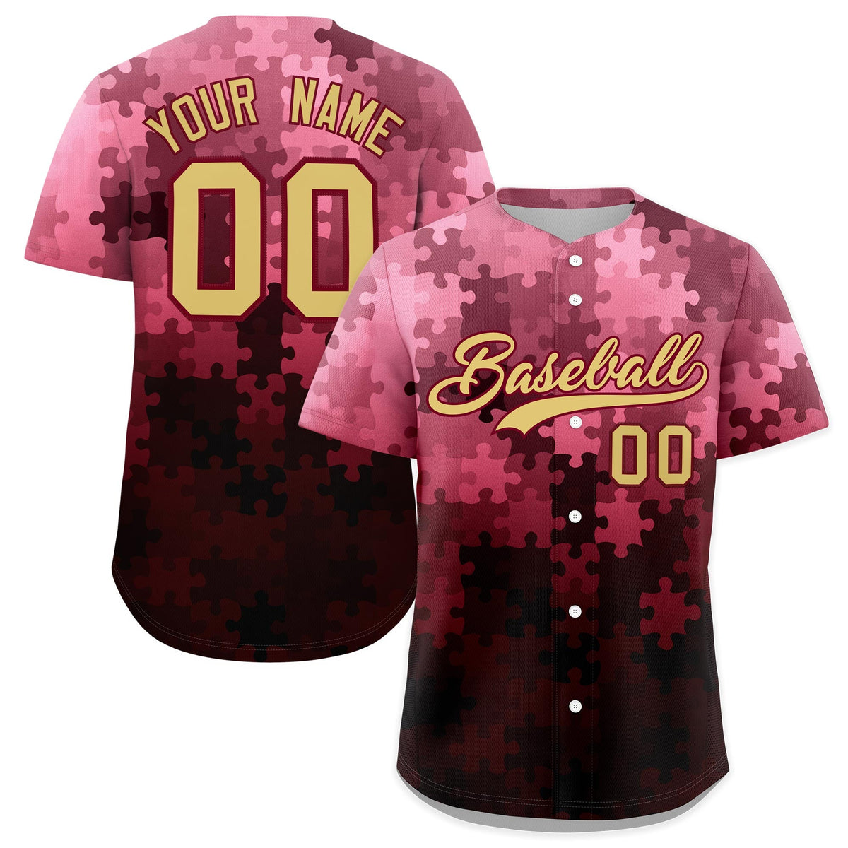 Custom Khaki Crimson Puzzle Elements Baseball Jersey | Sublimation Printed &amp; Stitched,Add Name and Numbern,Perfect for Teams | KXKSHOP