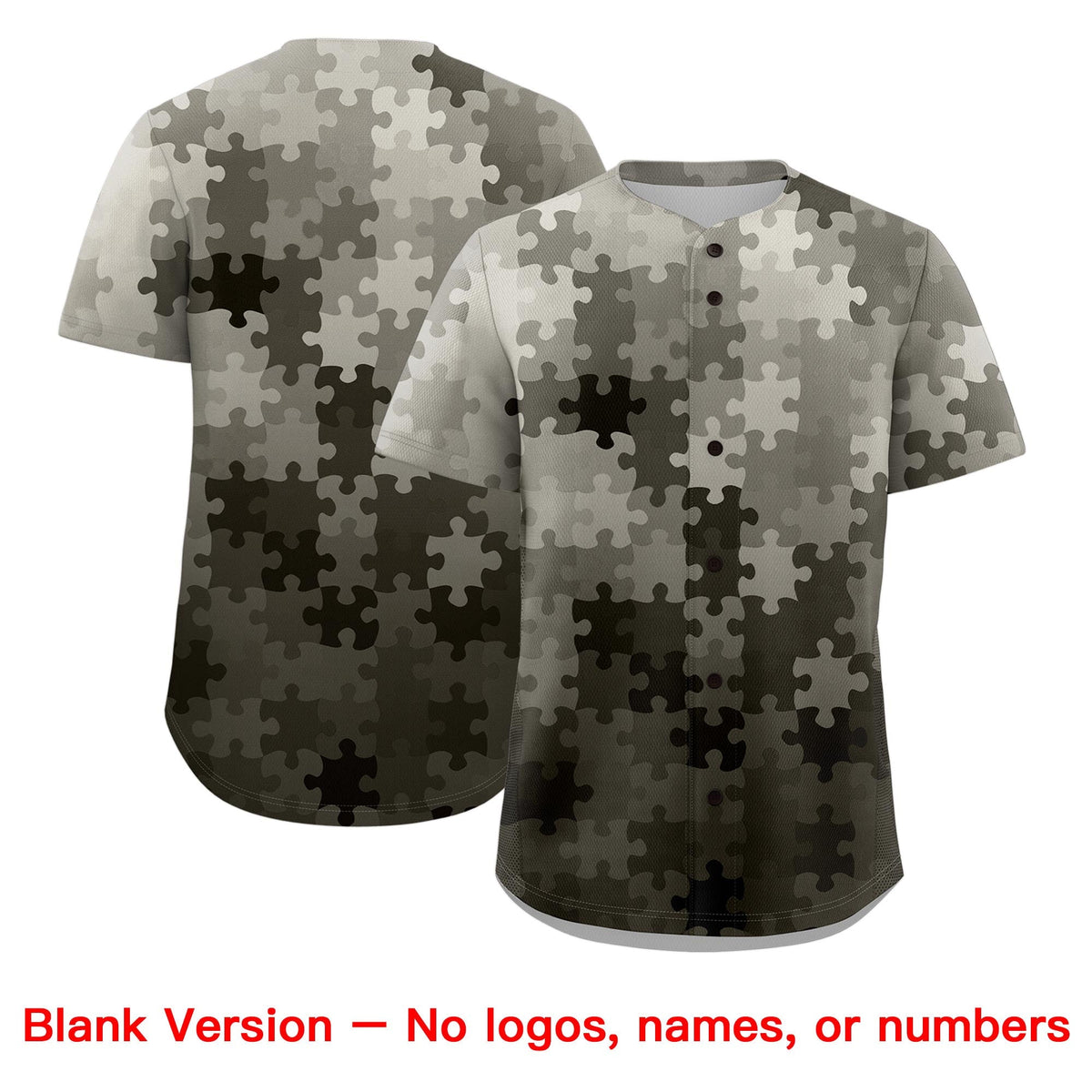 Custom Gray White Black Puzzle Elements Baseball Jersey | Sublimation Printed &amp; Stitched,Add Name and Numbern,Perfect for Teams | KXKSHOP