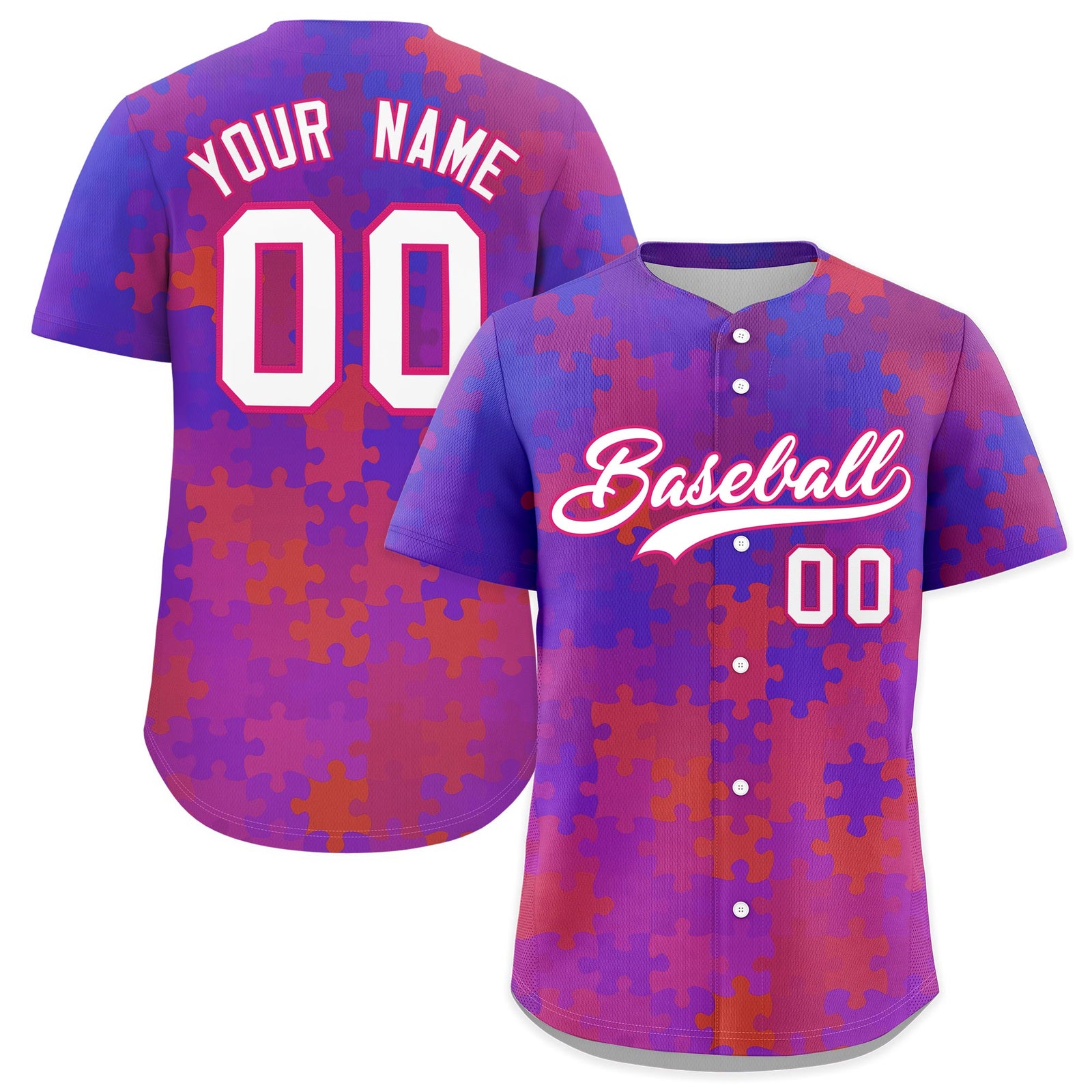 Custom White Rose Red Puzzle Elements Baseball Jersey | Sublimation Printed & Stitched,Add Name and Numbern,Perfect for Teams | KXKSHOP