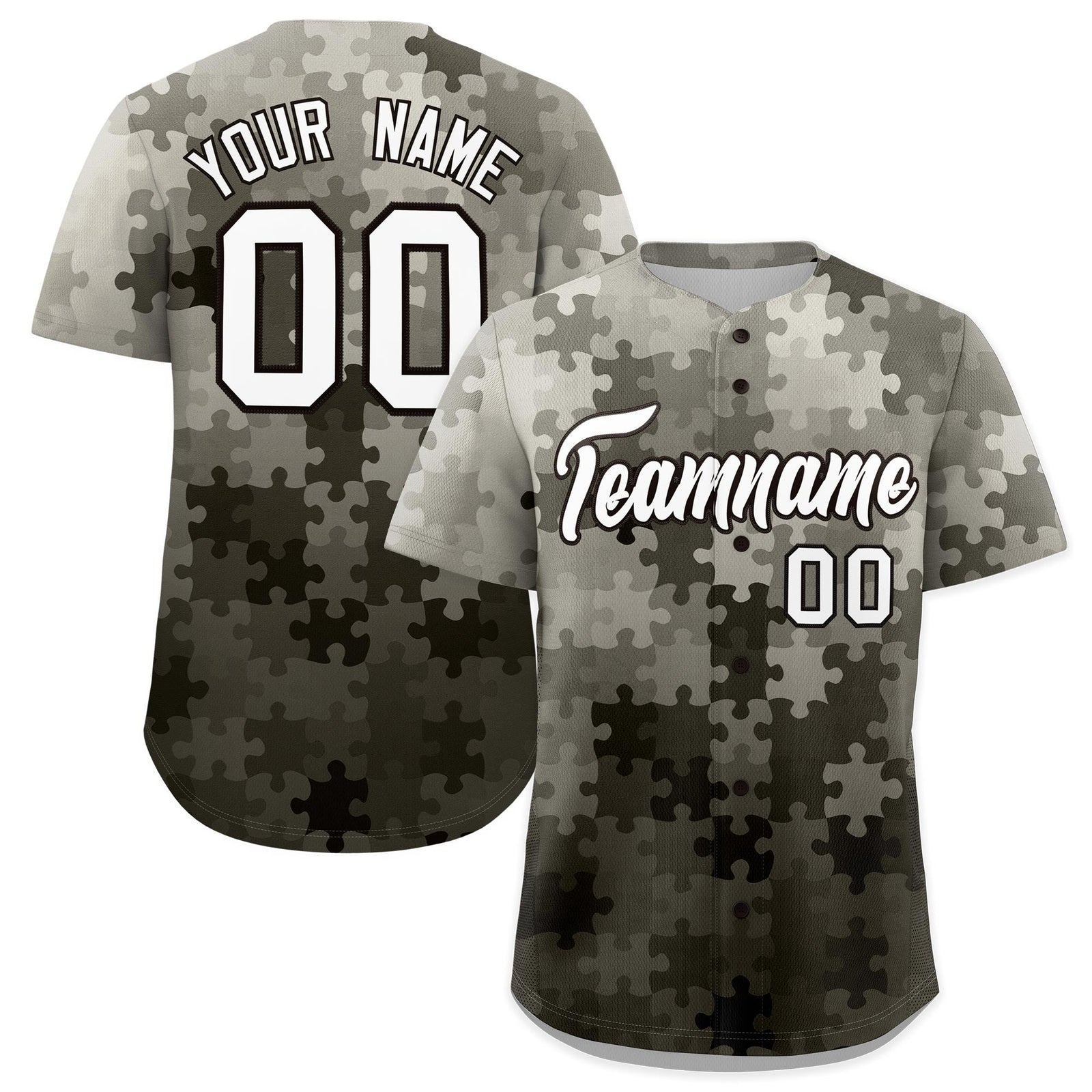 Custom Gray White Black Puzzle Elements Baseball Jersey | Sublimation Printed & Stitched,Add Name and Numbern,Perfect for Teams | KXKSHOP