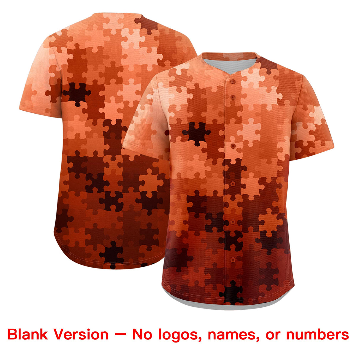 Custom White Dark Orange Puzzle Elements Baseball Jersey | Sublimation Printed & Stitched,Add Name and Numbern,Perfect for Teams | KXKSHOP