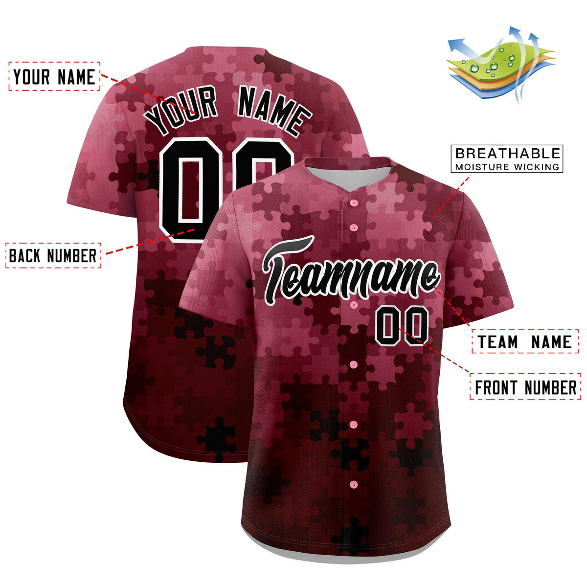 Custom White Black Puzzle Elements Baseball Jersey | Sublimation Printed & Stitched,Add Name and Numbern,Perfect for Teams | KXKSHOP