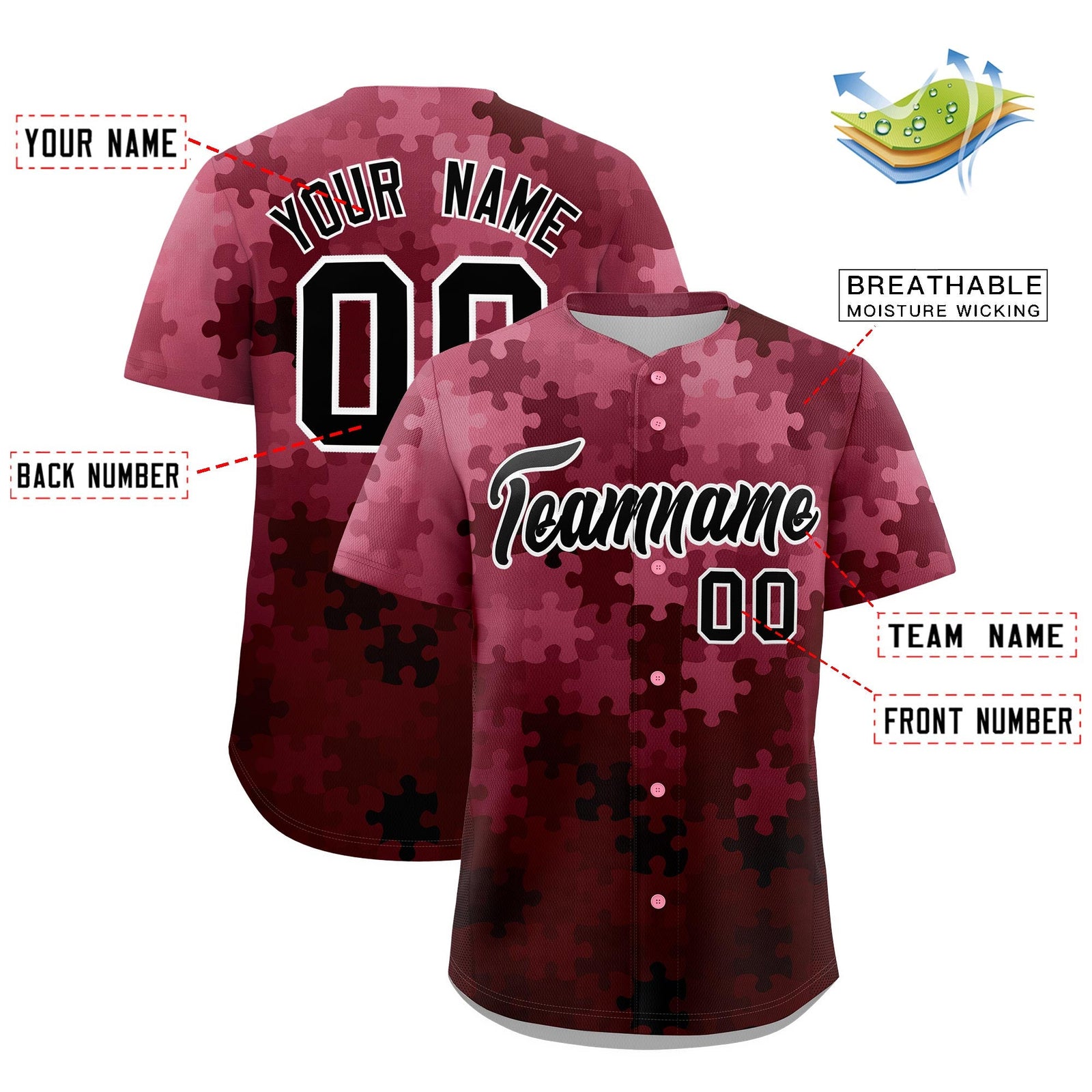 Custom White Black Puzzle Elements Baseball Jersey | Sublimation Printed & Stitched,Add Name and Numbern,Perfect for Teams | KXKSHOP