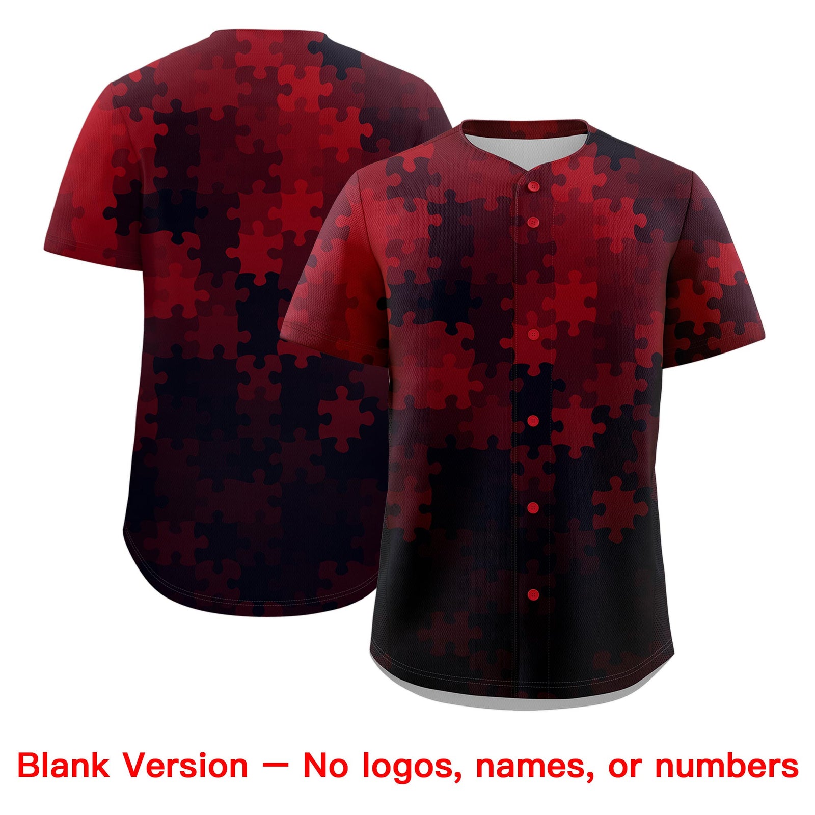 Custom Red White Black Puzzle Elements Baseball Jersey | Sublimation Printed & Stitched,Add Name and Numbern,Perfect for Teams | KXKSHOP