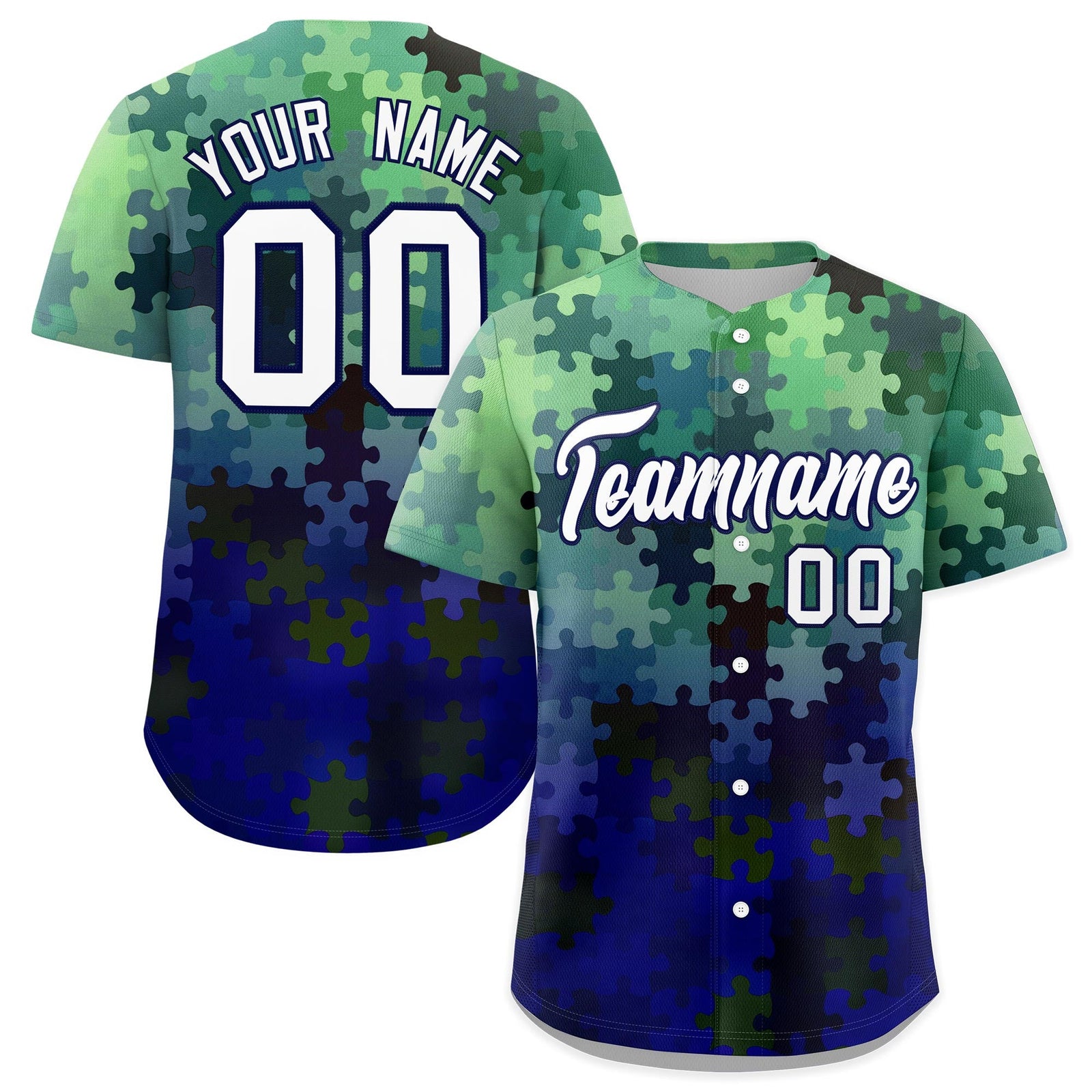Custom White Dark Blue Puzzle Elements Baseball Jersey | Sublimation Printed & Stitched,Add Name and Numbern,Perfect for Teams | KXKSHOP
