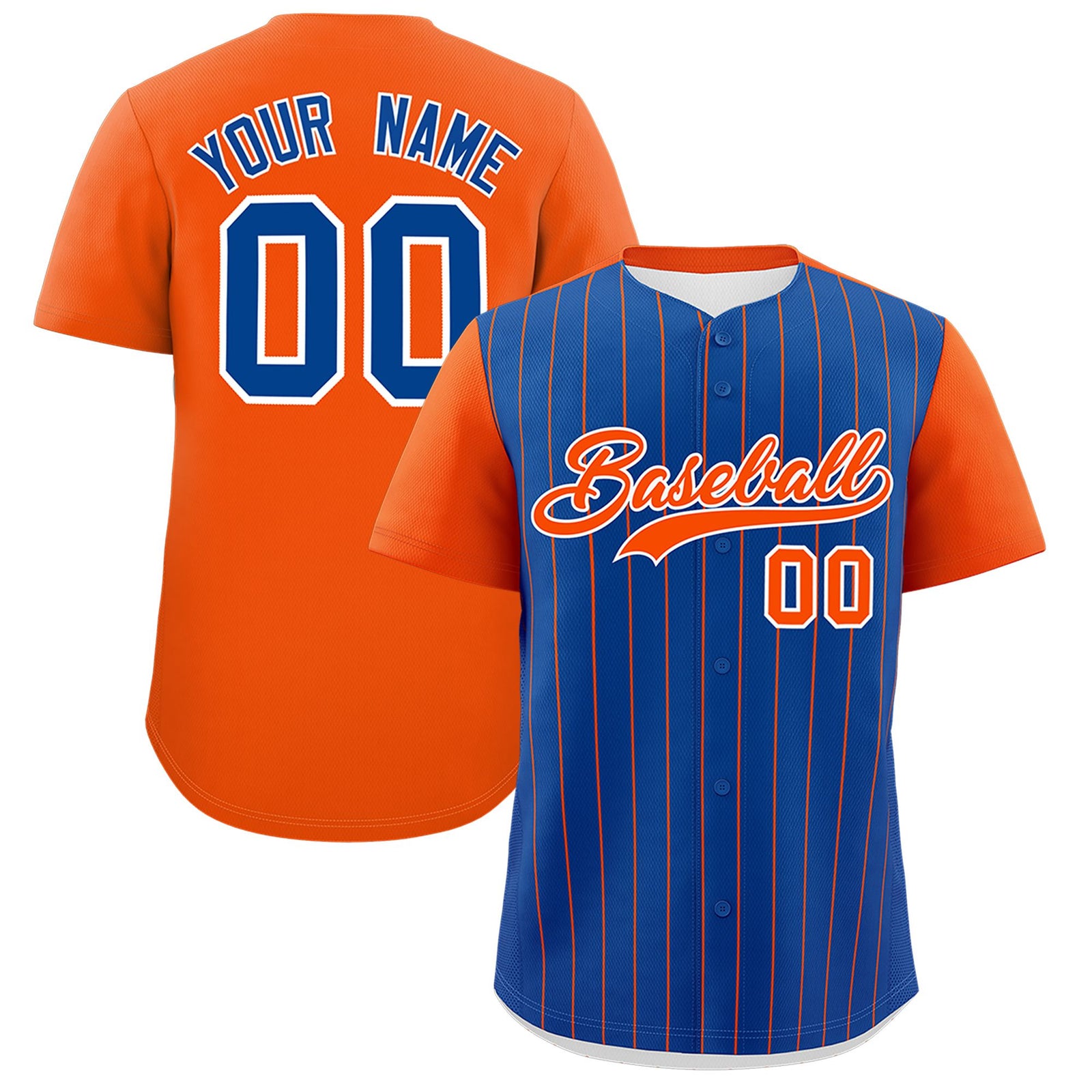 Custom Royal Orange Pinstripe Personalized Two-Tone Authentic Baseball Jersey