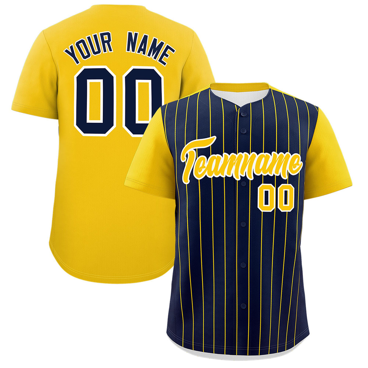 Custom Navy Gold Pinstripe Personalized Two-Tone Authentic Baseball Jersey